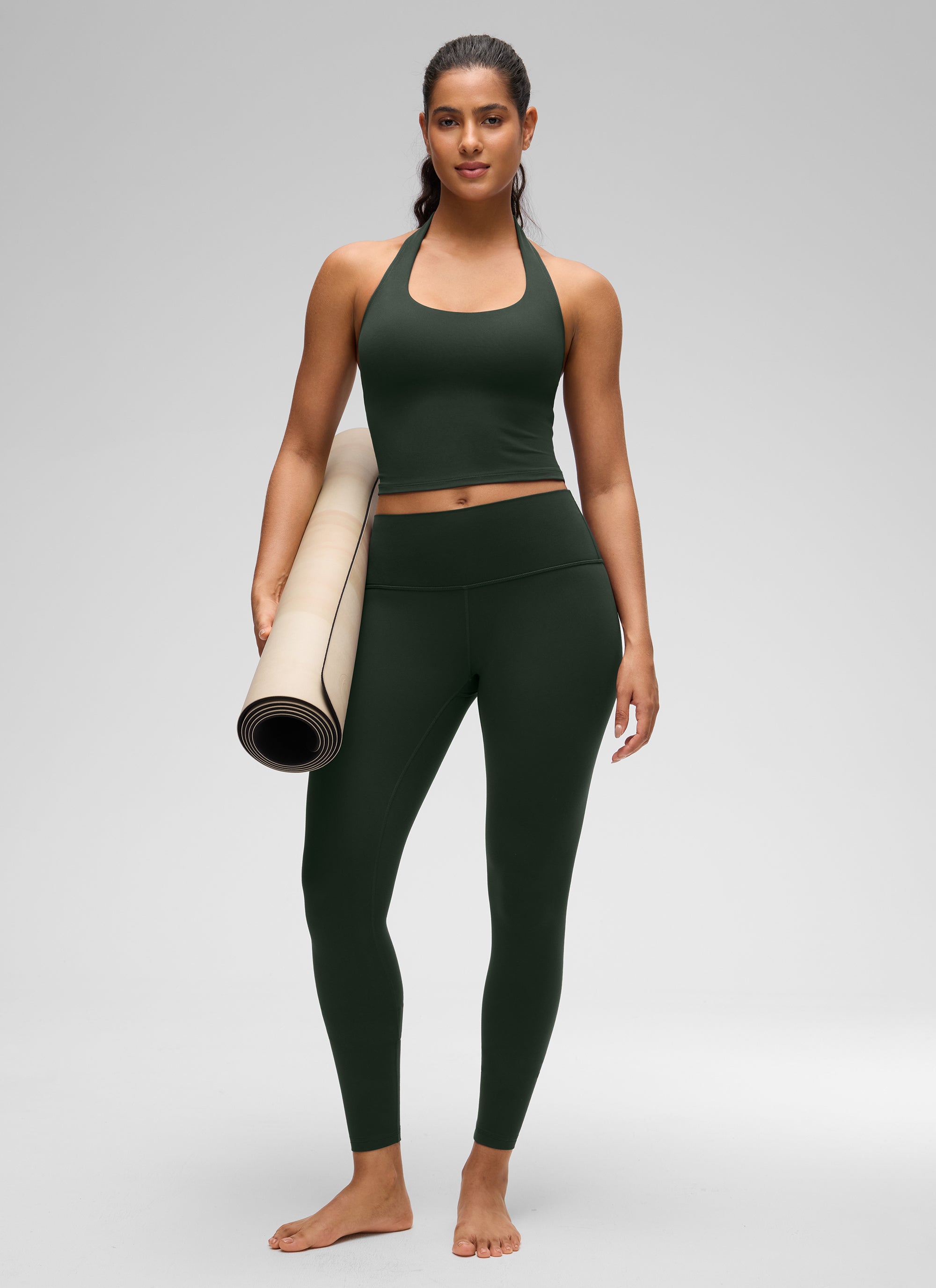 CRZ YOGA Wanita Butterluxe Baju Tank Top Crop Bra Sukan Halter Longline Hijau Legenda