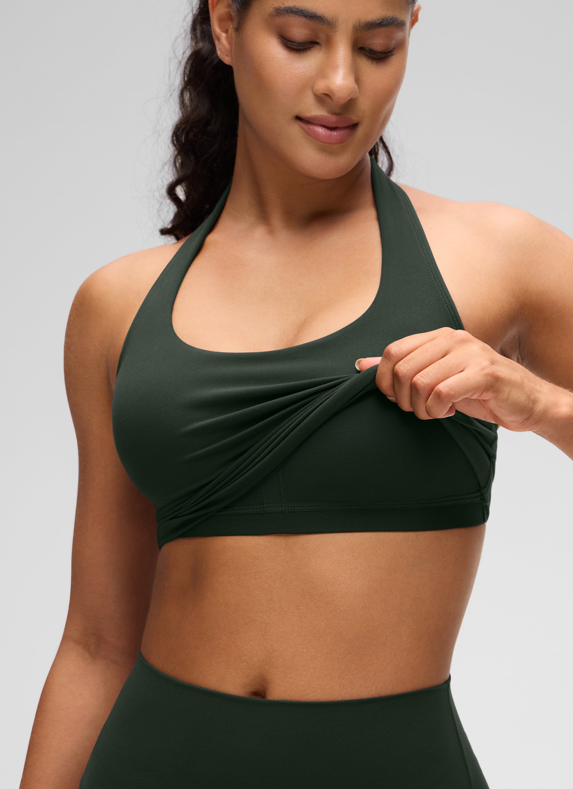 CRZ YOGA Wanita Butterluxe Baju Tank Top Crop Bra Sukan Halter Longline Hijau Legenda