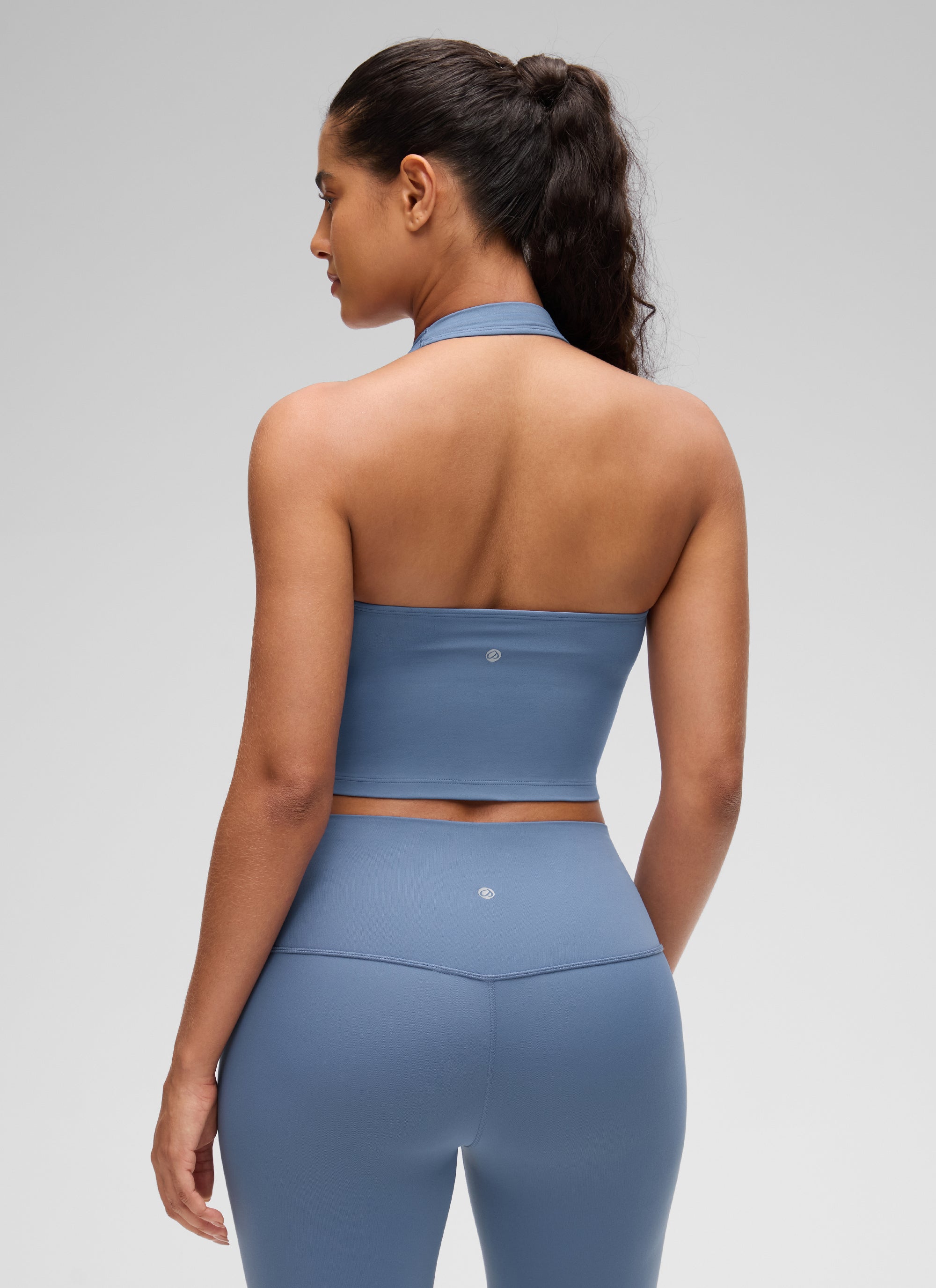 CRZ YOGA Wanita Butterluxe Bra Sukan Halter Longline Crop Tank Top Denim Dibasuh