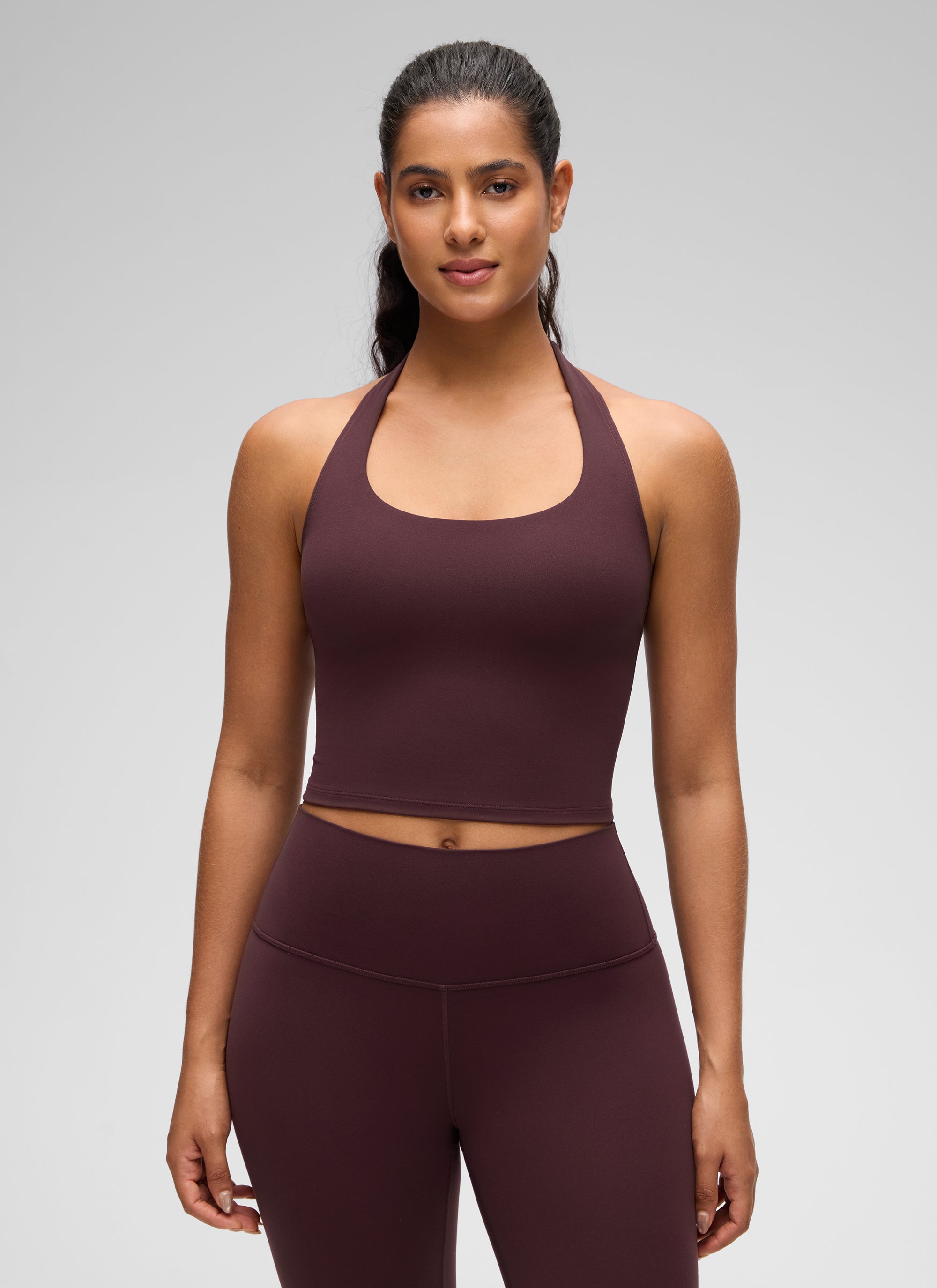 CRZ YOGA Wanita Butterluxe Baju Tank Top Crop Bra Sukan Halter Longline Warna Plum Masak