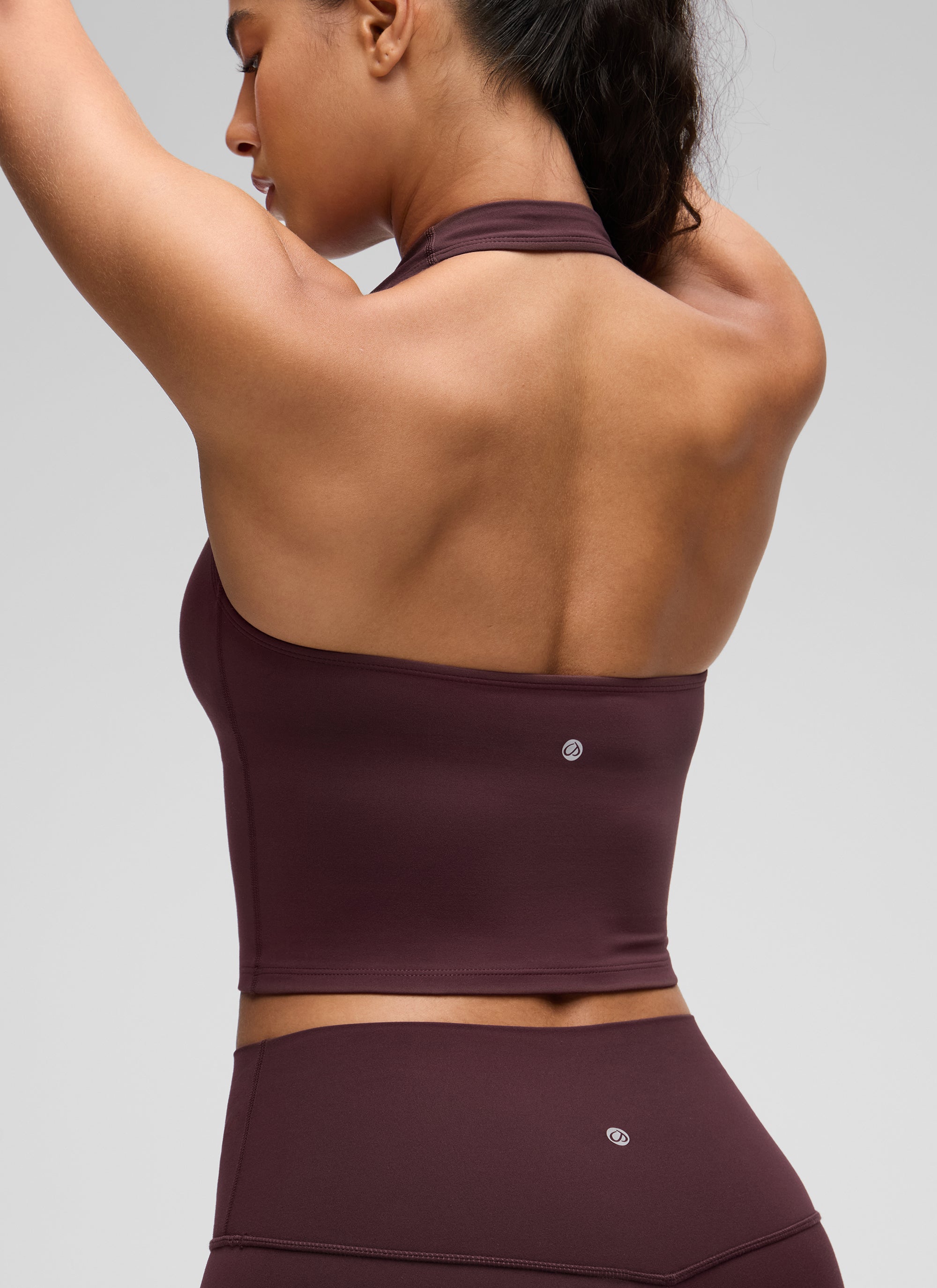 CRZ YOGA Wanita Butterluxe Baju Tank Top Crop Bra Sukan Halter Longline Warna Plum Masak