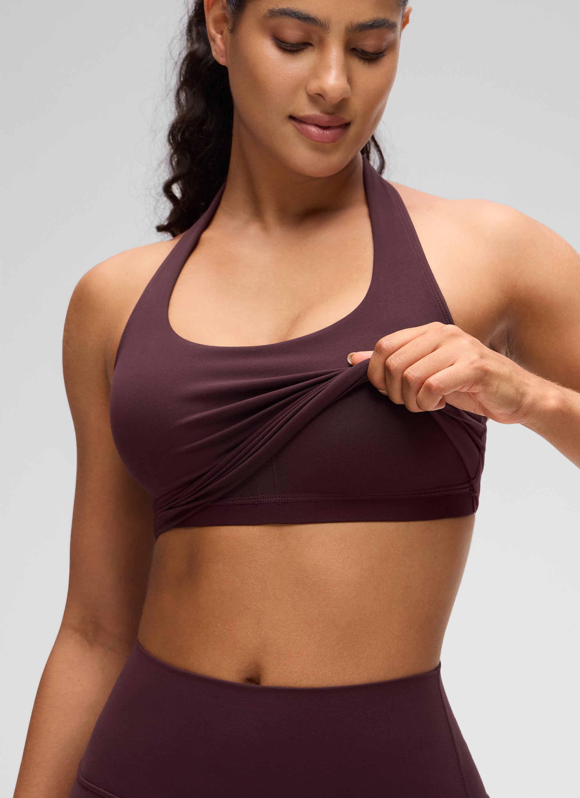 CRZ YOGA Wanita Butterluxe Baju Tank Top Crop Bra Sukan Halter Longline Warna Plum Masak