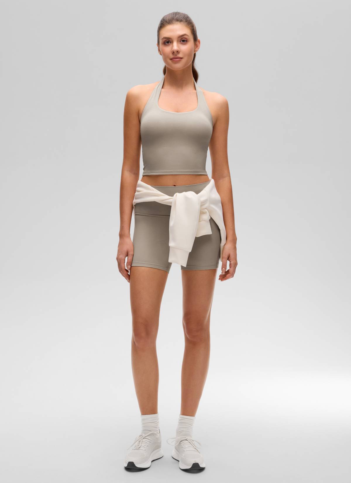 CRZ YOGA Wanita Butterluxe Baju Tank Top Crop Bra Sukan Halter Longline Kelabu Abu Hangat