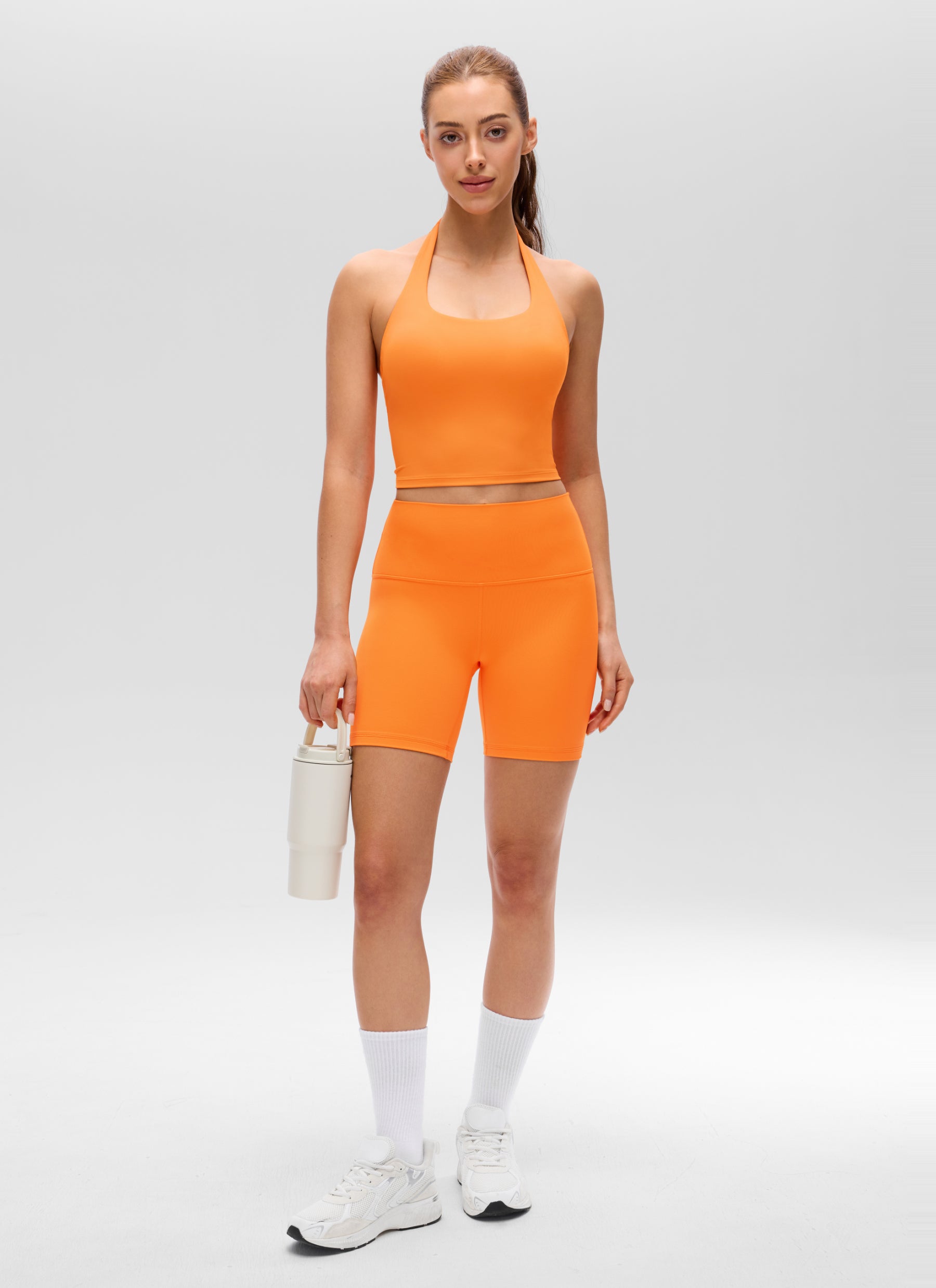 CRZ YOGA Wanita Butterluxe Baju Tank Top Crop Bra Sukan Halter Longline Tiger Orange