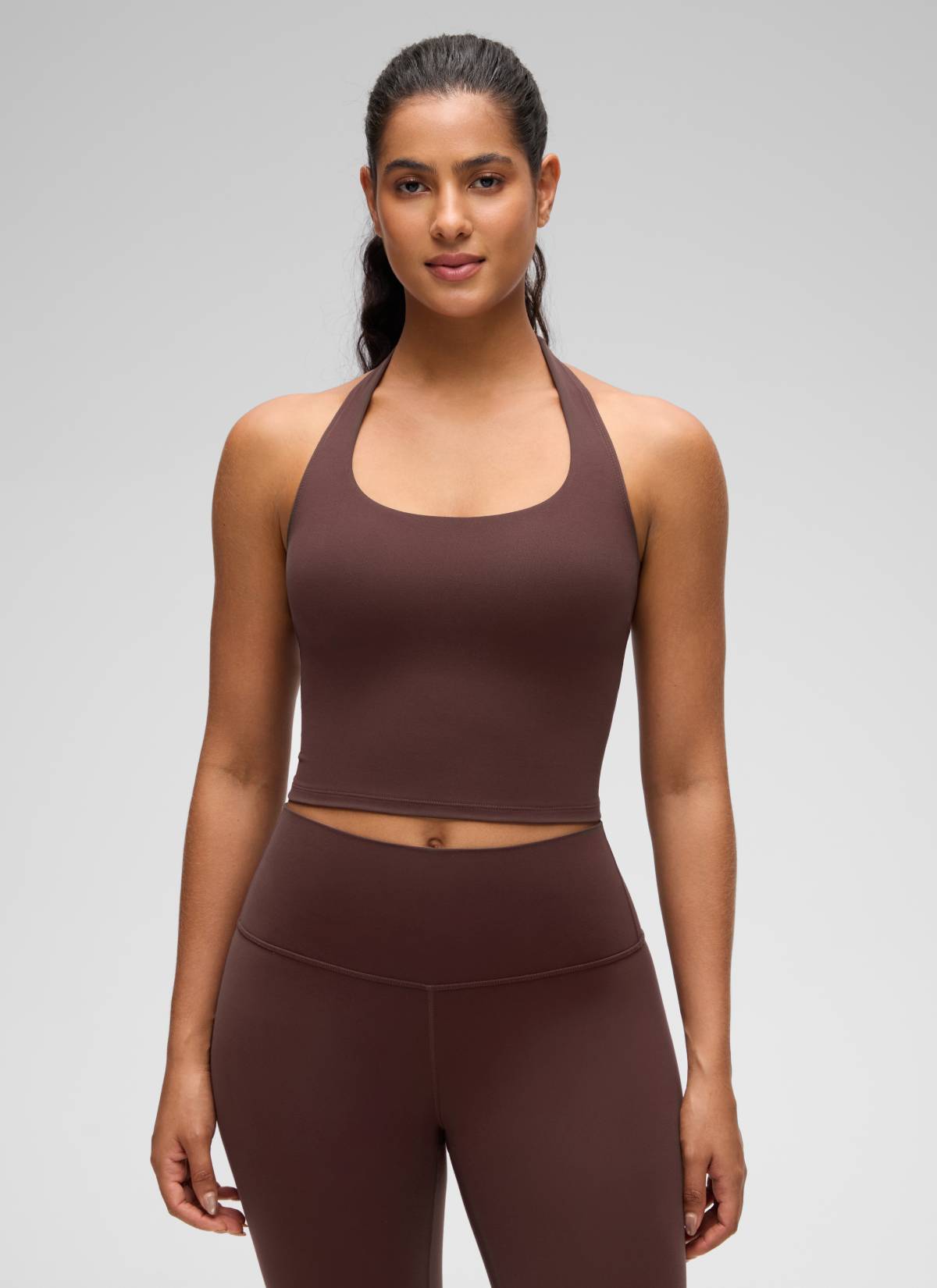 CRZ YOGA Wanita Butterluxe Baju Tank Top Crop Bra Sukan Halter Longline Taupe