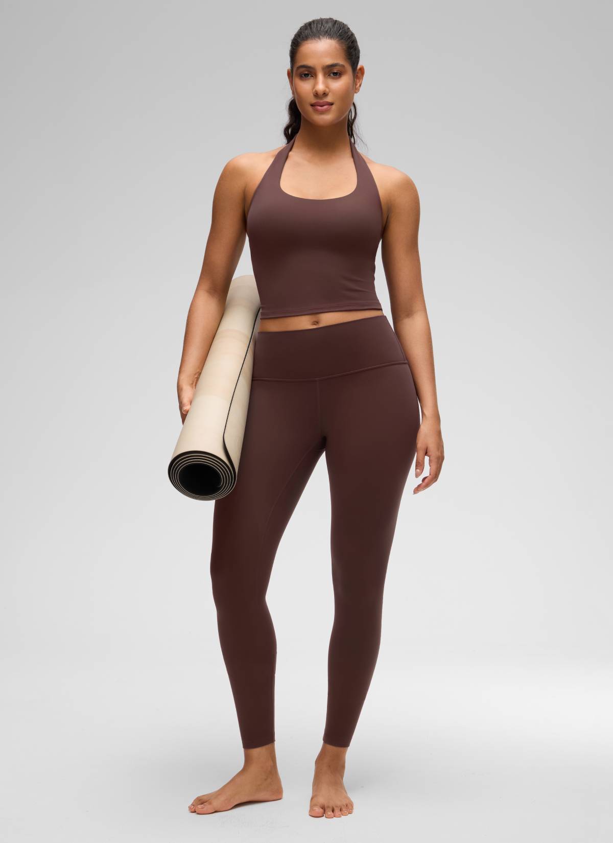 CRZ YOGA Wanita Butterluxe Baju Tank Top Crop Bra Sukan Halter Longline Taupe