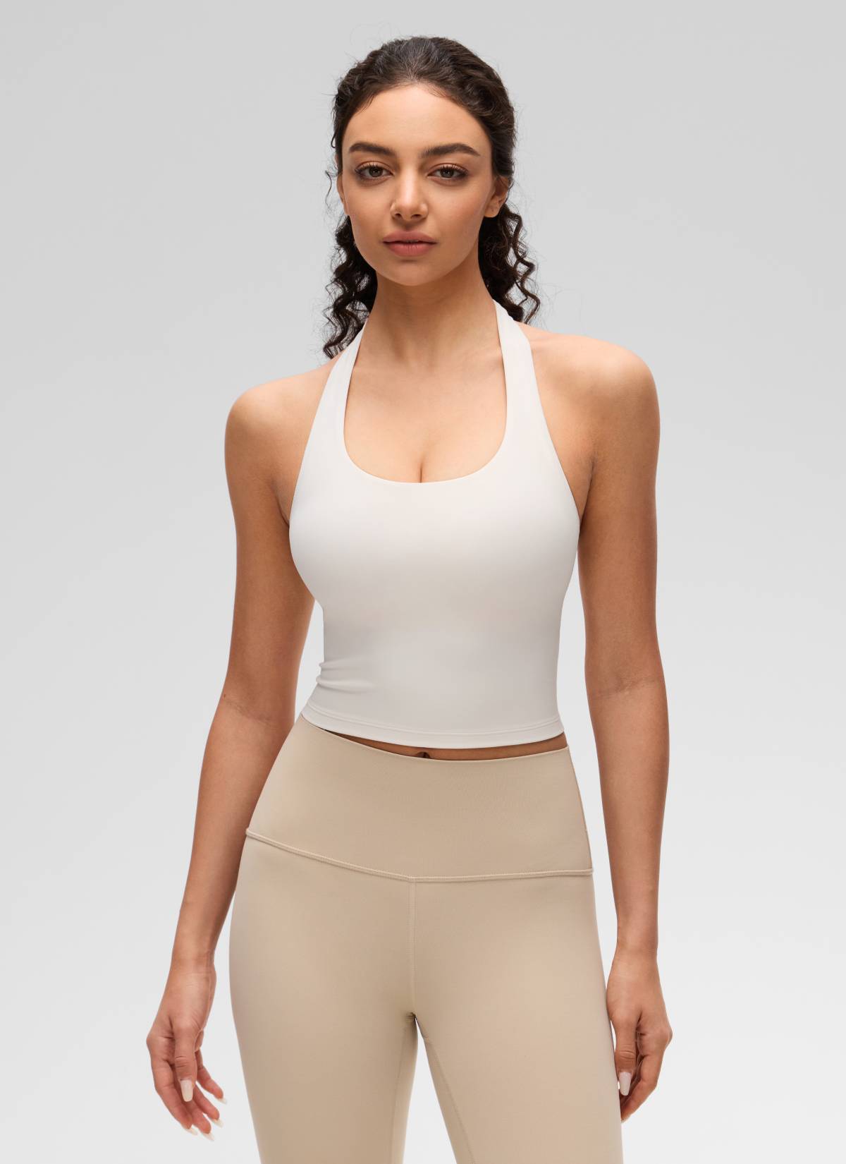 CRZ YOGA Wanita Butterluxe Baju Tank Top Crop Bra Sukan Halter Longline Aprikot Putih