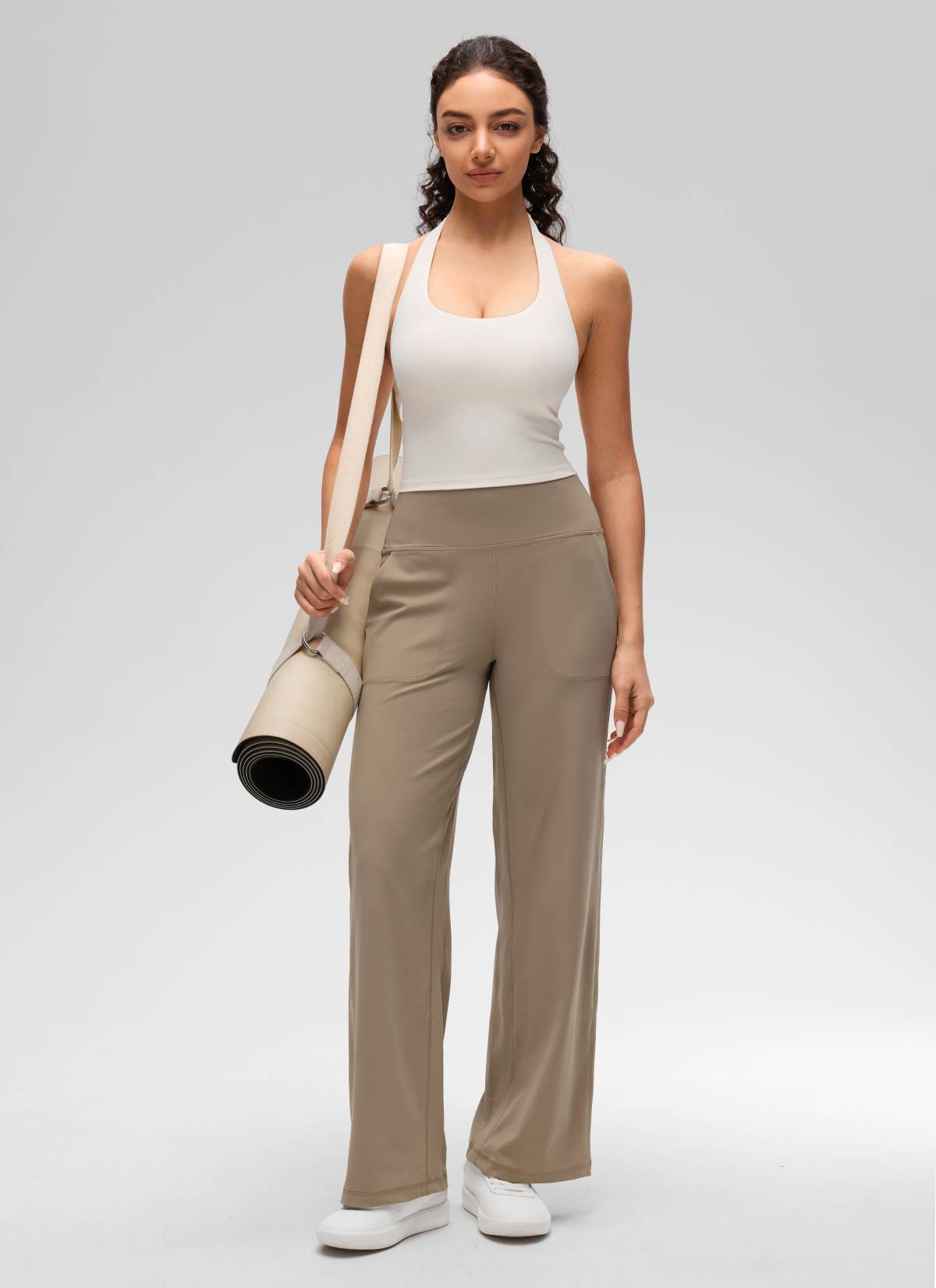 CRZ YOGA Wanita Butterluxe Baju Tank Top Crop Bra Sukan Halter Longline Aprikot Putih