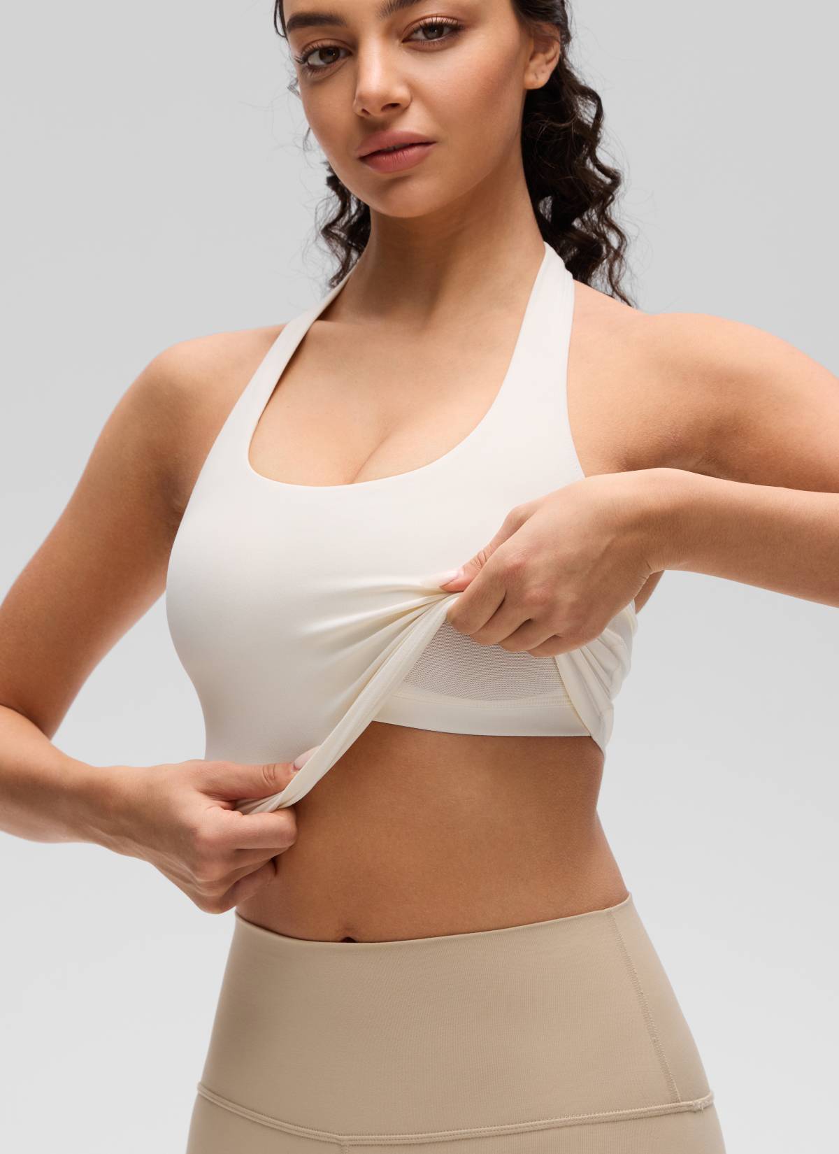 CRZ YOGA Wanita Butterluxe Baju Tank Top Crop Bra Sukan Halter Longline Aprikot Putih