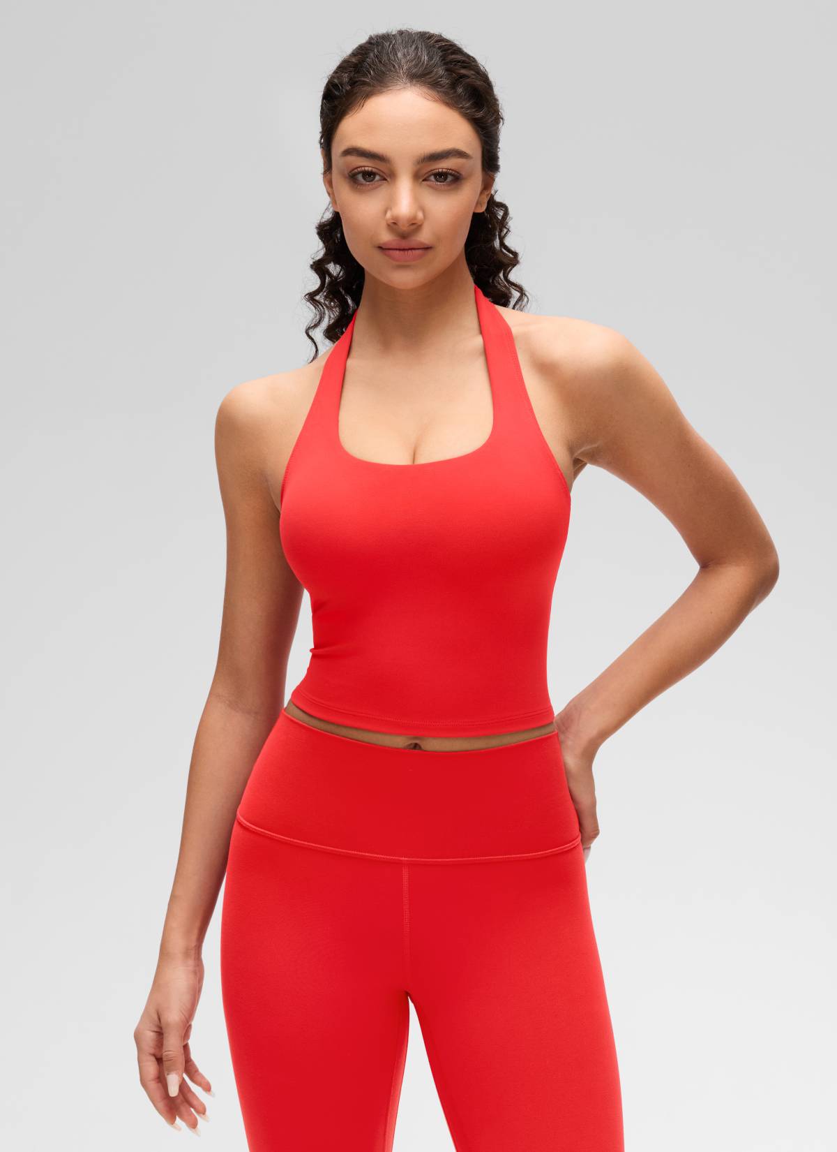 CRZ YOGA Wanita Butterluxe Baju Tank Top Crop Bra Sukan Halter Longline Merah Tua