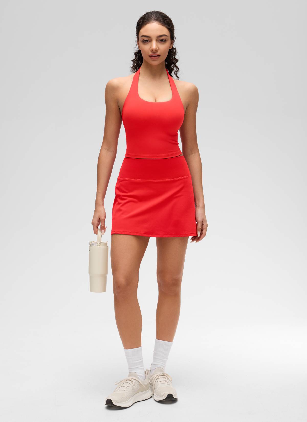 CRZ YOGA Wanita Butterluxe Baju Tank Top Crop Bra Sukan Halter Longline Merah Tua