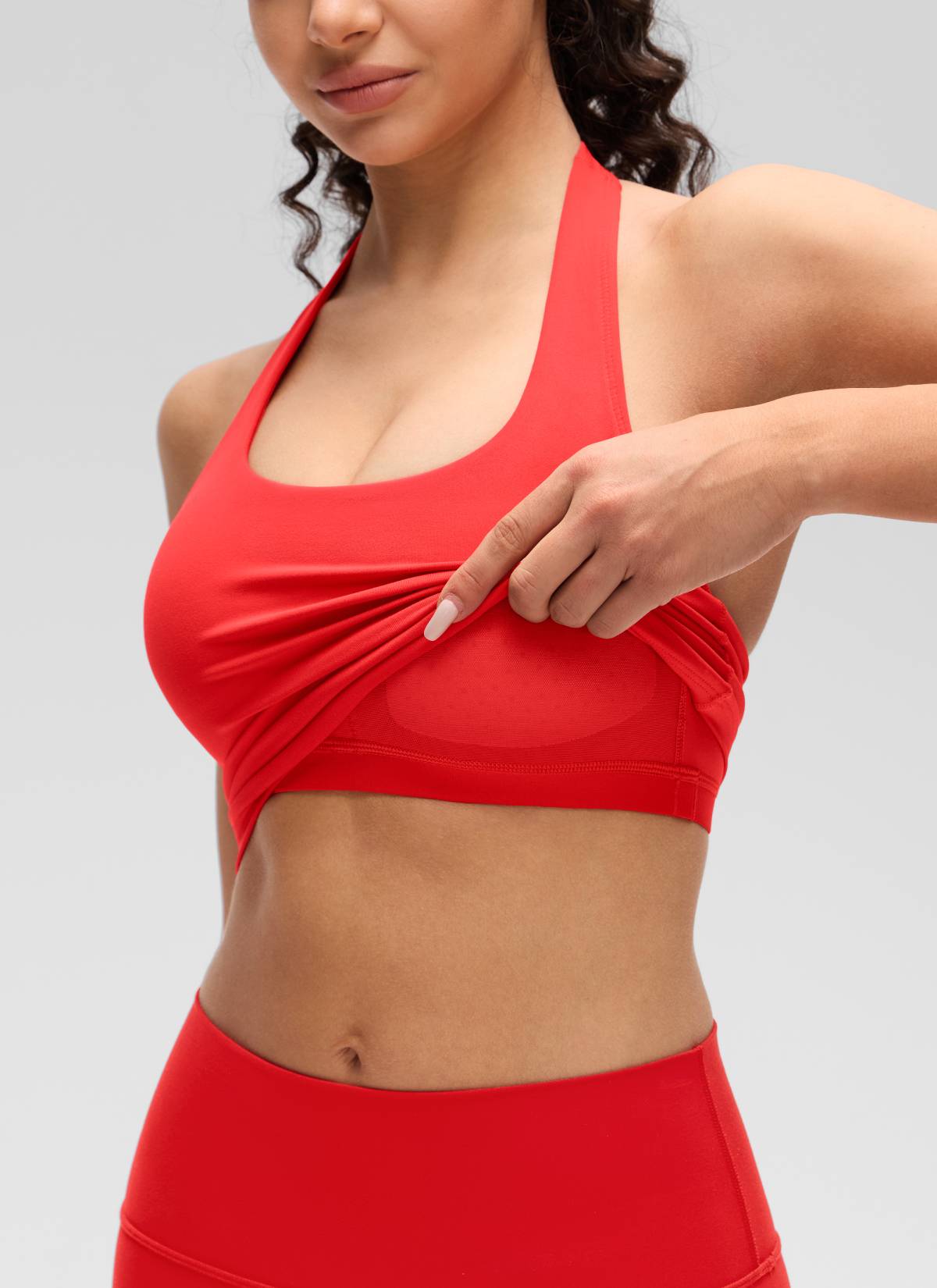 CRZ YOGA Wanita Butterluxe Baju Tank Top Crop Bra Sukan Halter Longline Merah Tua