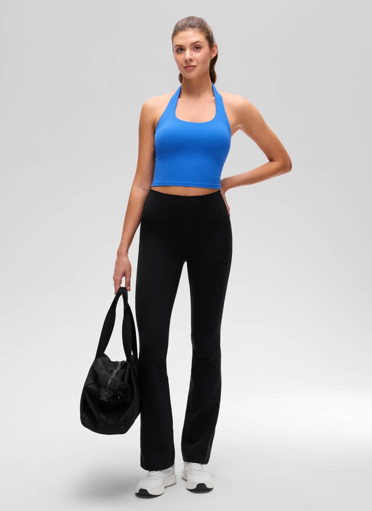CRZ YOGA Wanita Butterluxe Baju Tank Top Crop Bra Sukan Halter Longline Biru Berkilau