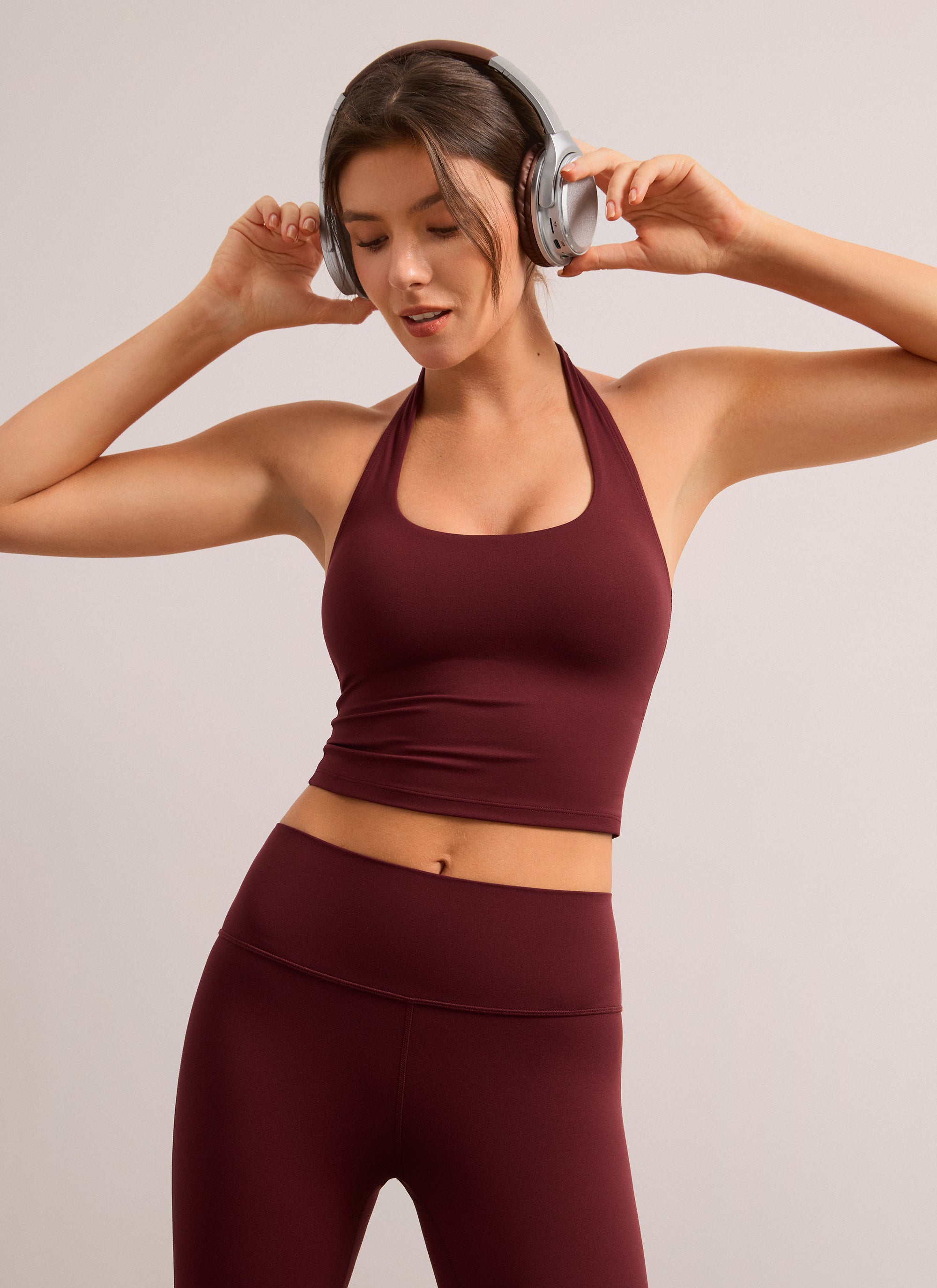 CRZ YOGA Wanita Butterluxe Baju Tank Top Crop Bra Sukan Halter Longline Merah Merlot