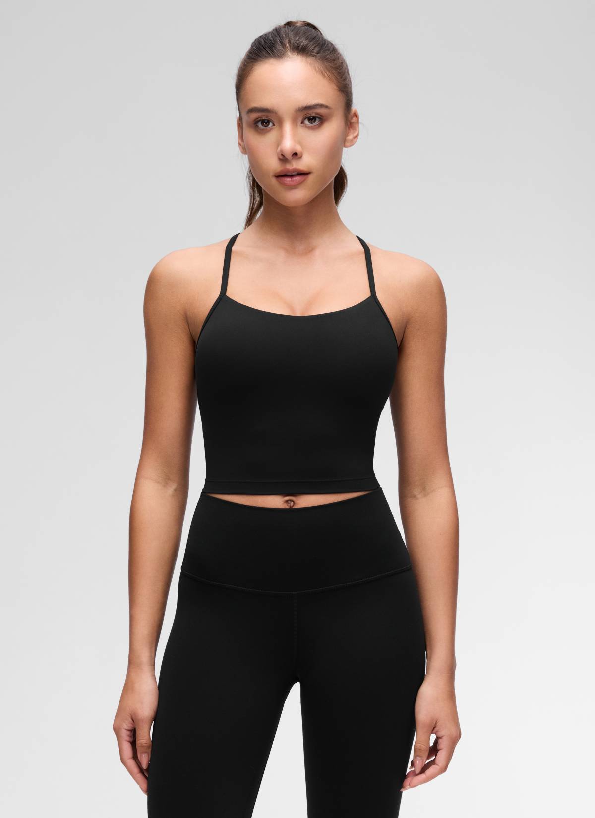 CRZ YOGA Wanita Butterluxe Bra Sukan Garis Panjang Y Belakang Tank Top Hitam