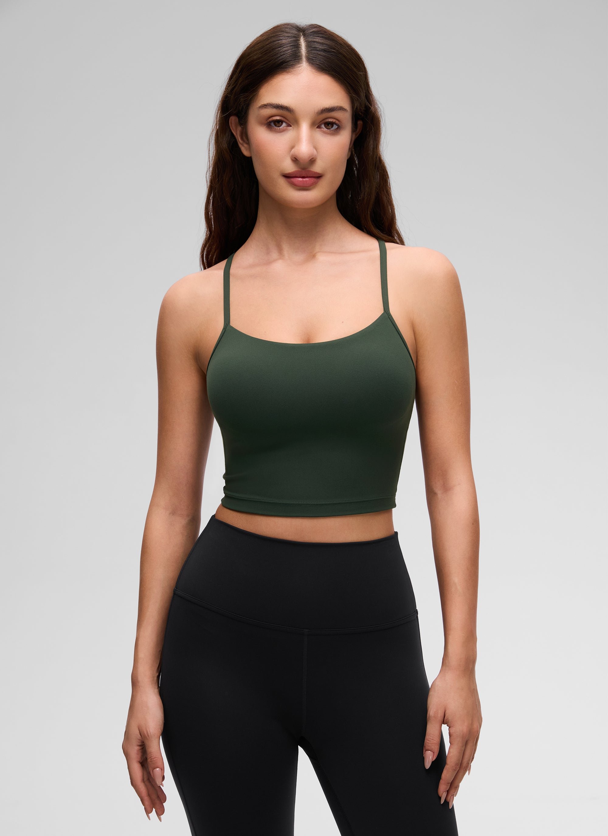 CRZ YOGA Wanita Butterluxe Bra Sukan Garis Panjang Belakang Y Tank Top Potongan Hijau Legenda