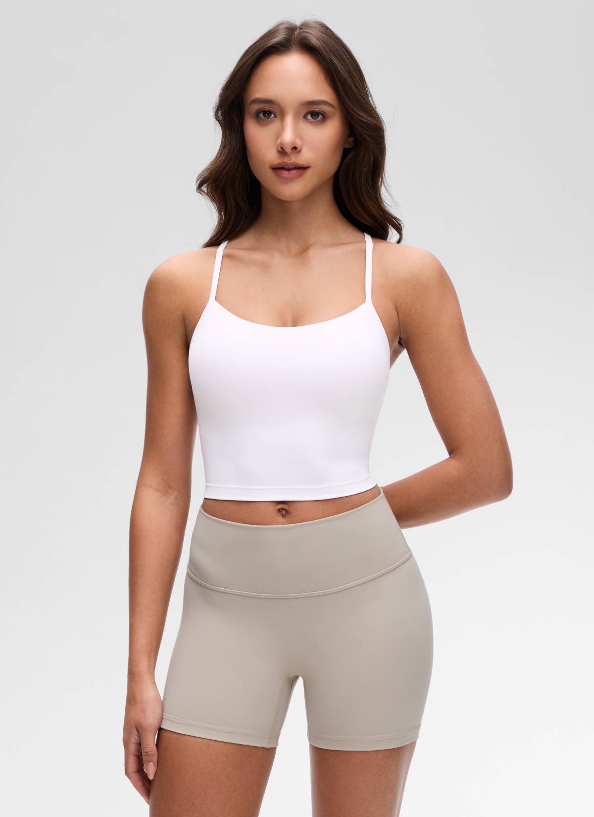 CRZ YOGA Wanita Butterluxe Bra Sukan Garis Panjang Y Belakang Tank Top Crop Putih