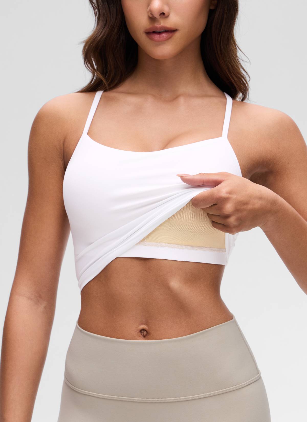 CRZ YOGA Wanita Butterluxe Bra Sukan Garis Panjang Y Belakang Tank Top Crop Putih