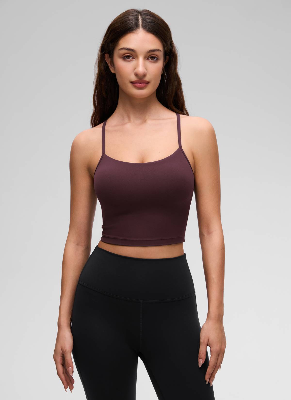 CRZ YOGA Wanita Butterluxe Bra Sukan Garis Panjang Belakang Y Tank Top Potongan Plum Masak