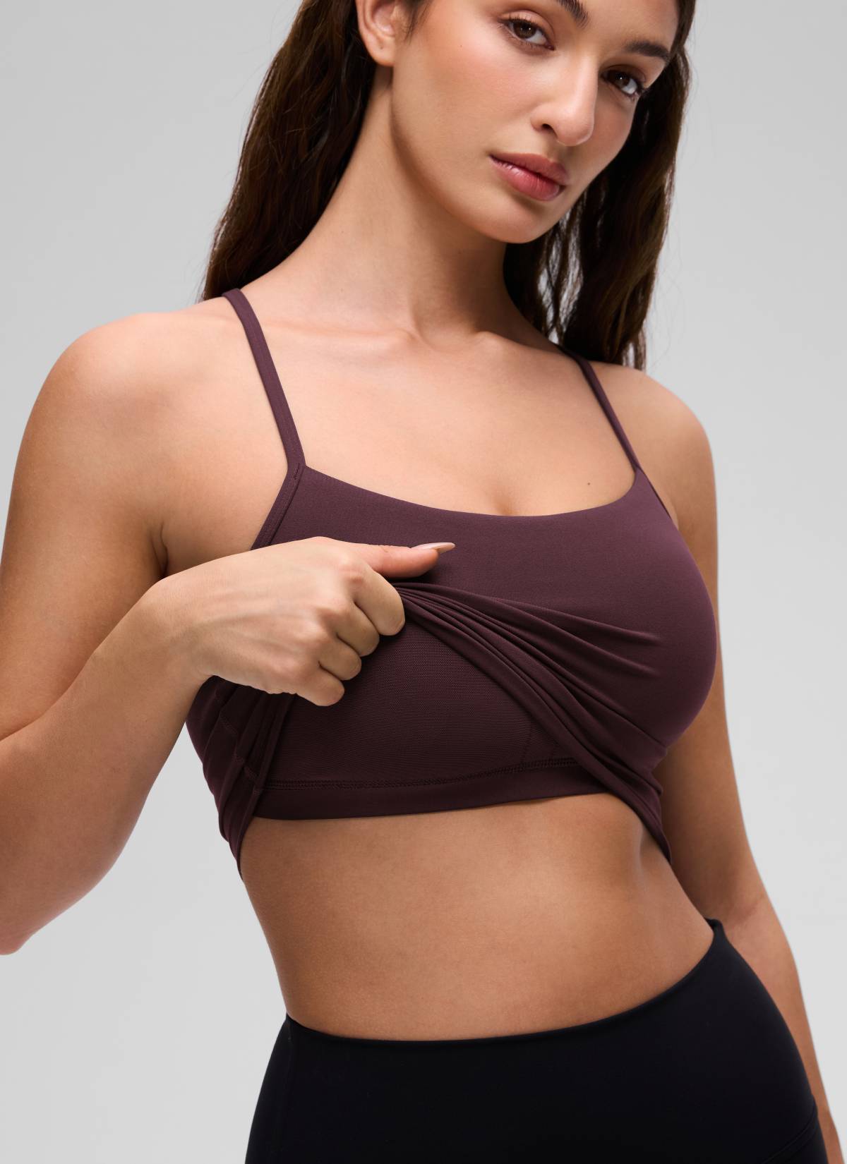 CRZ YOGA Wanita Butterluxe Bra Sukan Garis Panjang Belakang Y Tank Top Potongan Plum Masak