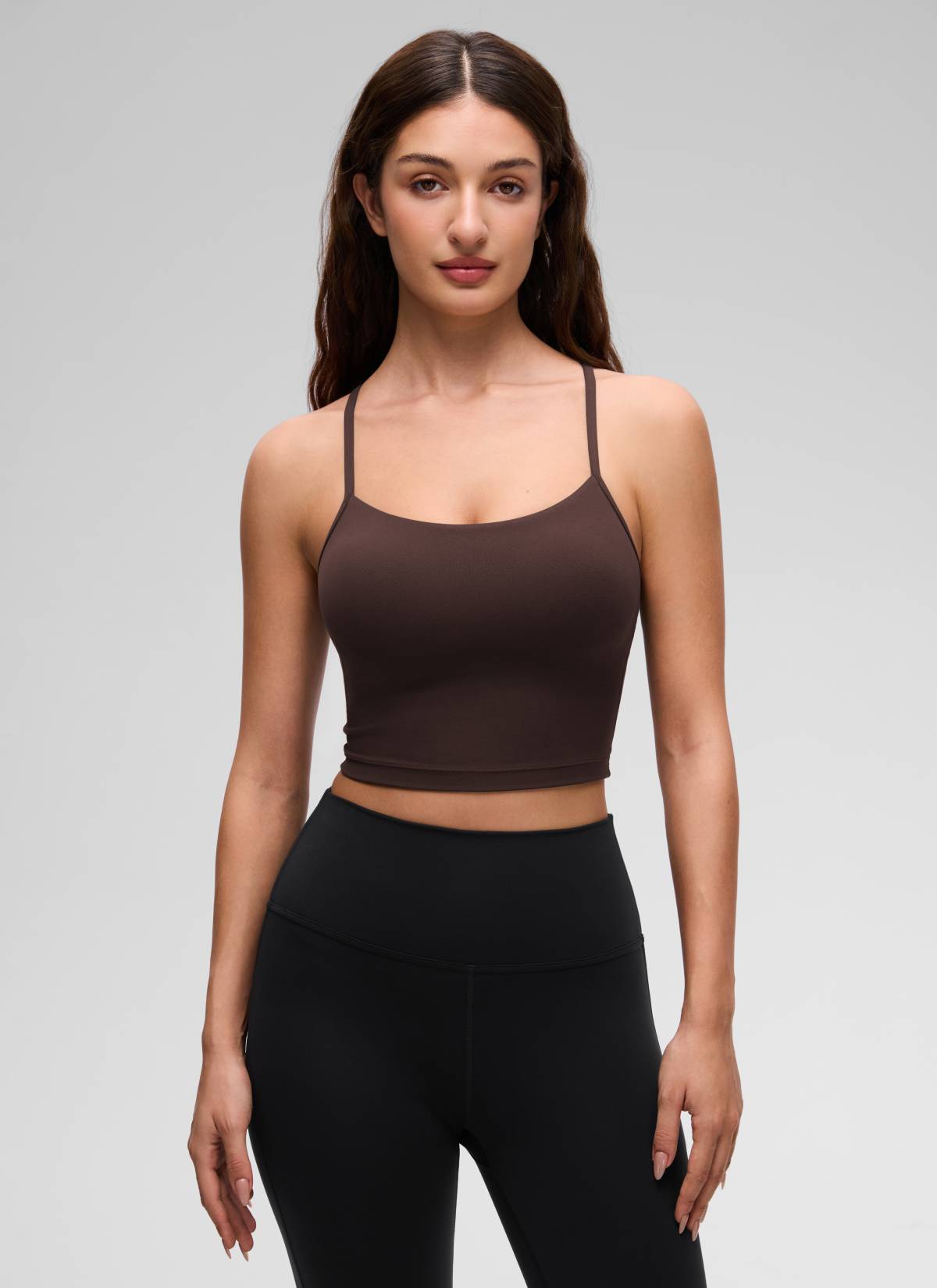 CRZ YOGA Wanita Butterluxe Bra Sukan Longline Y Back Crop Tank Top Coklat Muda Panas