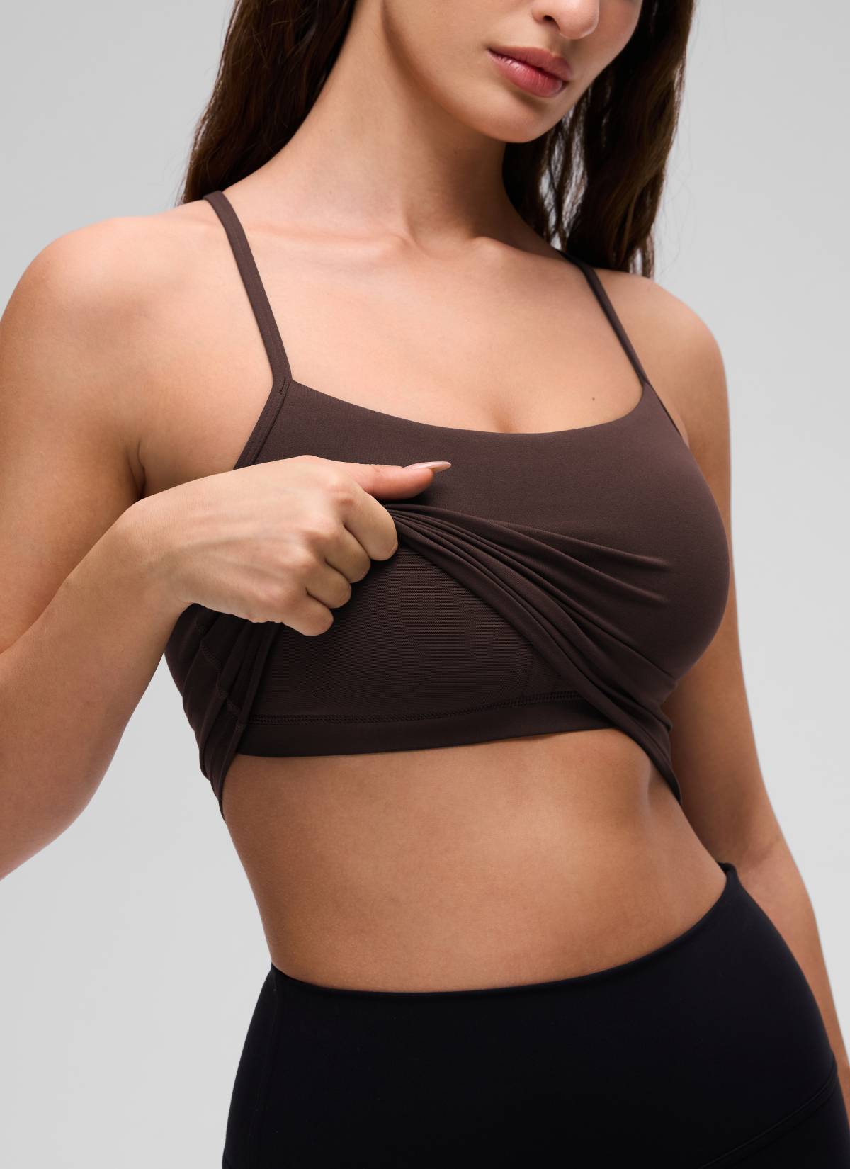 CRZ YOGA Wanita Butterluxe Bra Sukan Longline Y Back Crop Tank Top Coklat Muda Panas