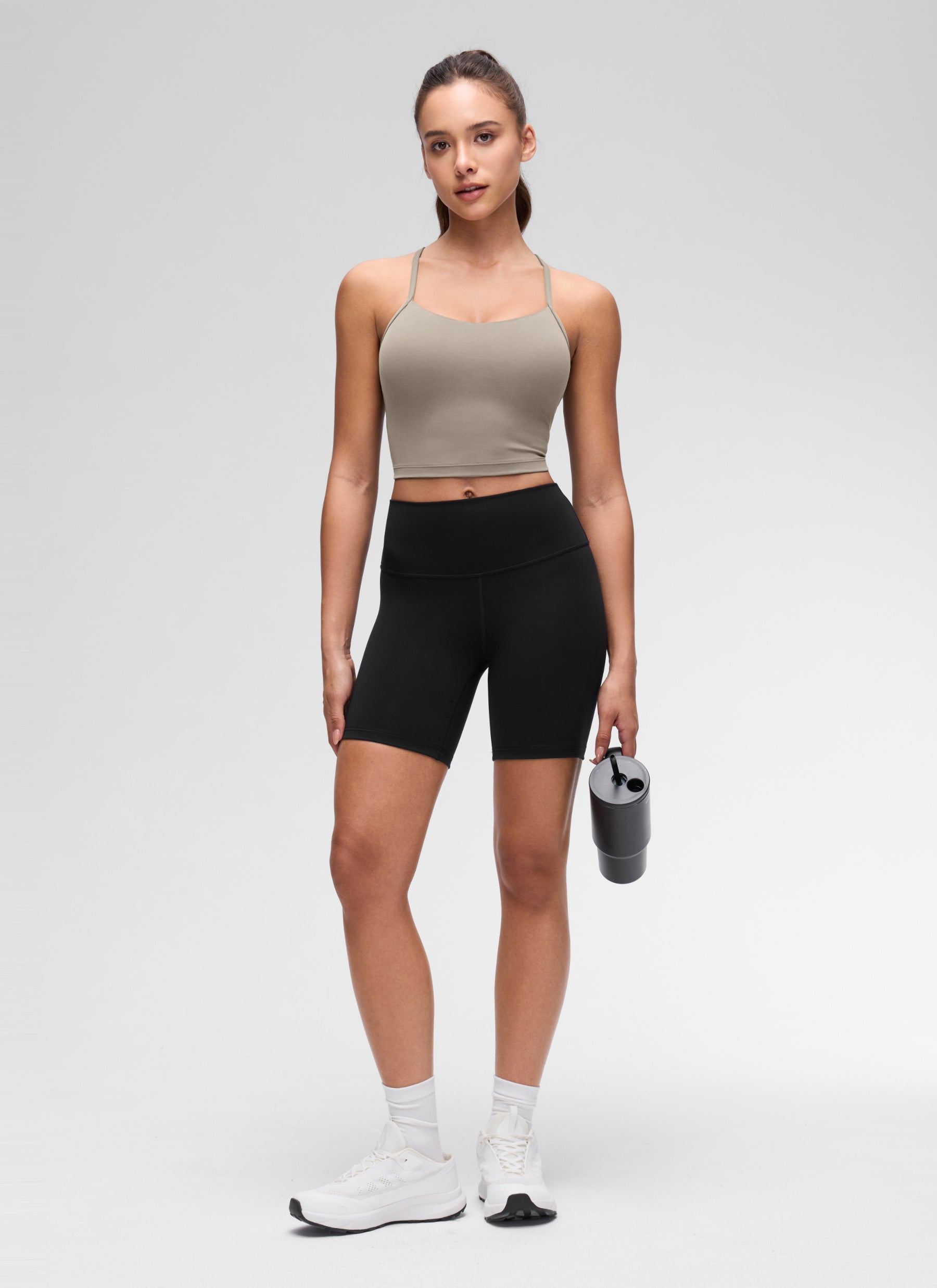 CRZ YOGA Wanita Butterluxe Bra Sukan Garis Panjang Belakang Y Tank Top Kelabu Abu Hangat