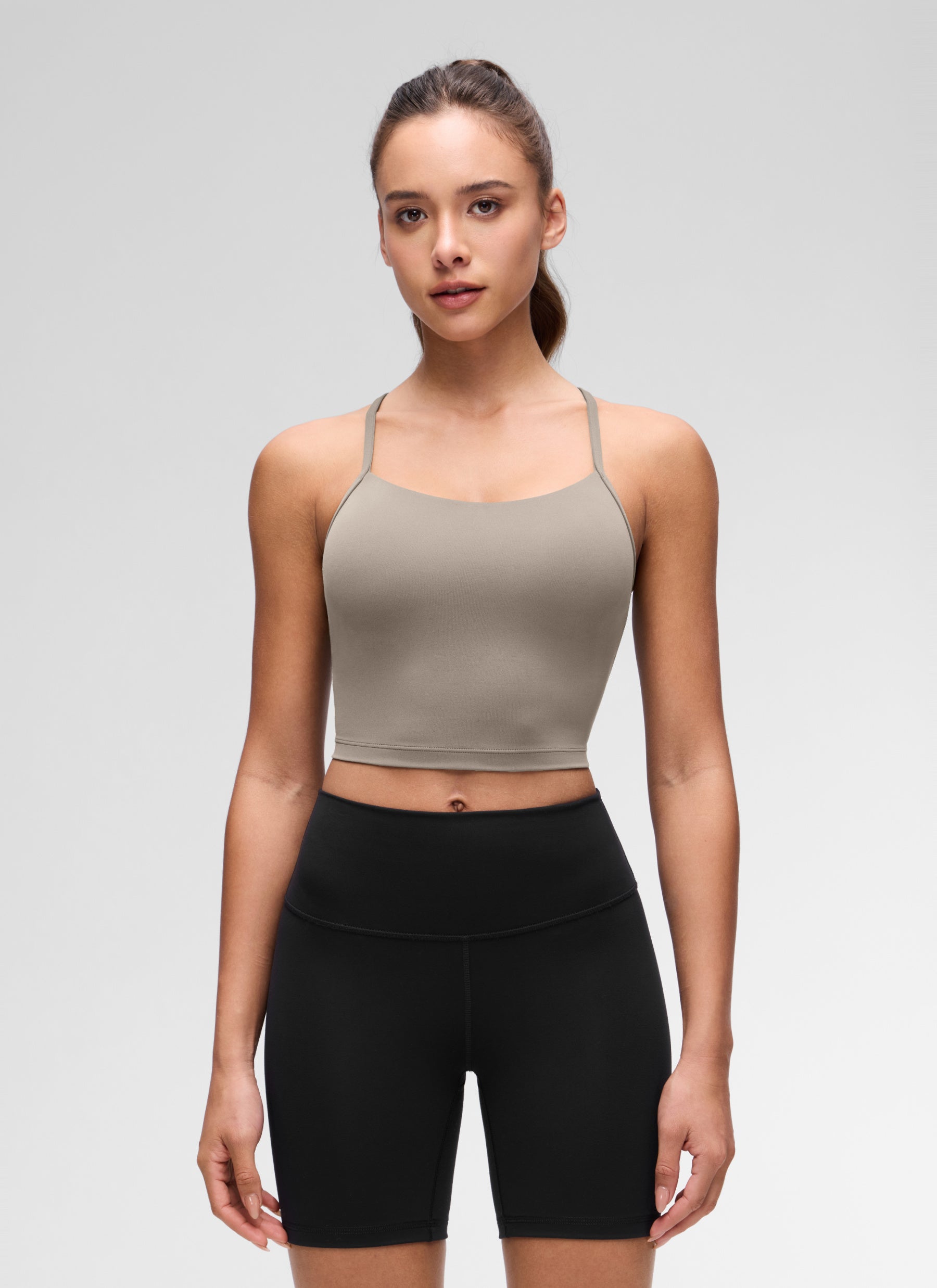 CRZ YOGA Wanita Butterluxe Bra Sukan Garis Panjang Belakang Y Tank Top Kelabu Abu Hangat