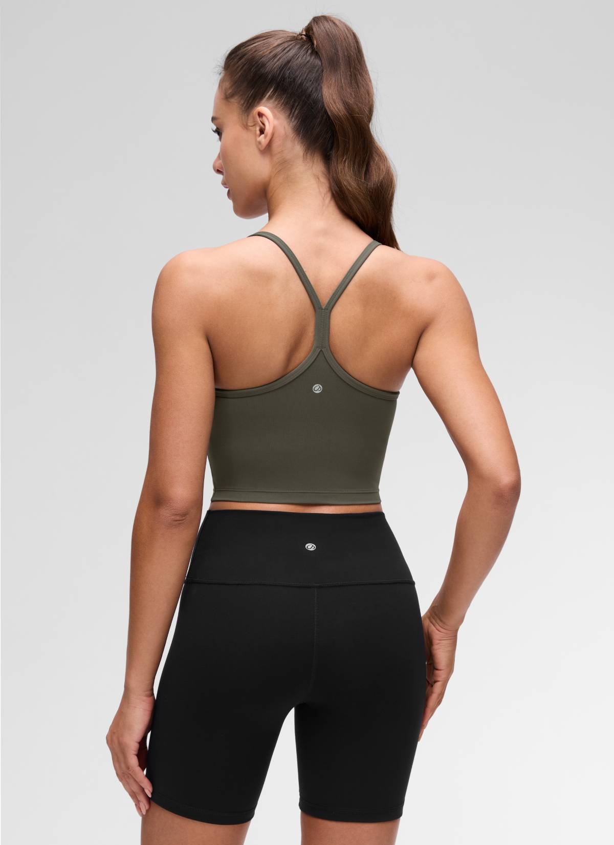 CRZ YOGA Wanita Butterluxe Bra Sukan Garis Panjang Belakang Y Tank Top Potongan Hijau Tentera Muda