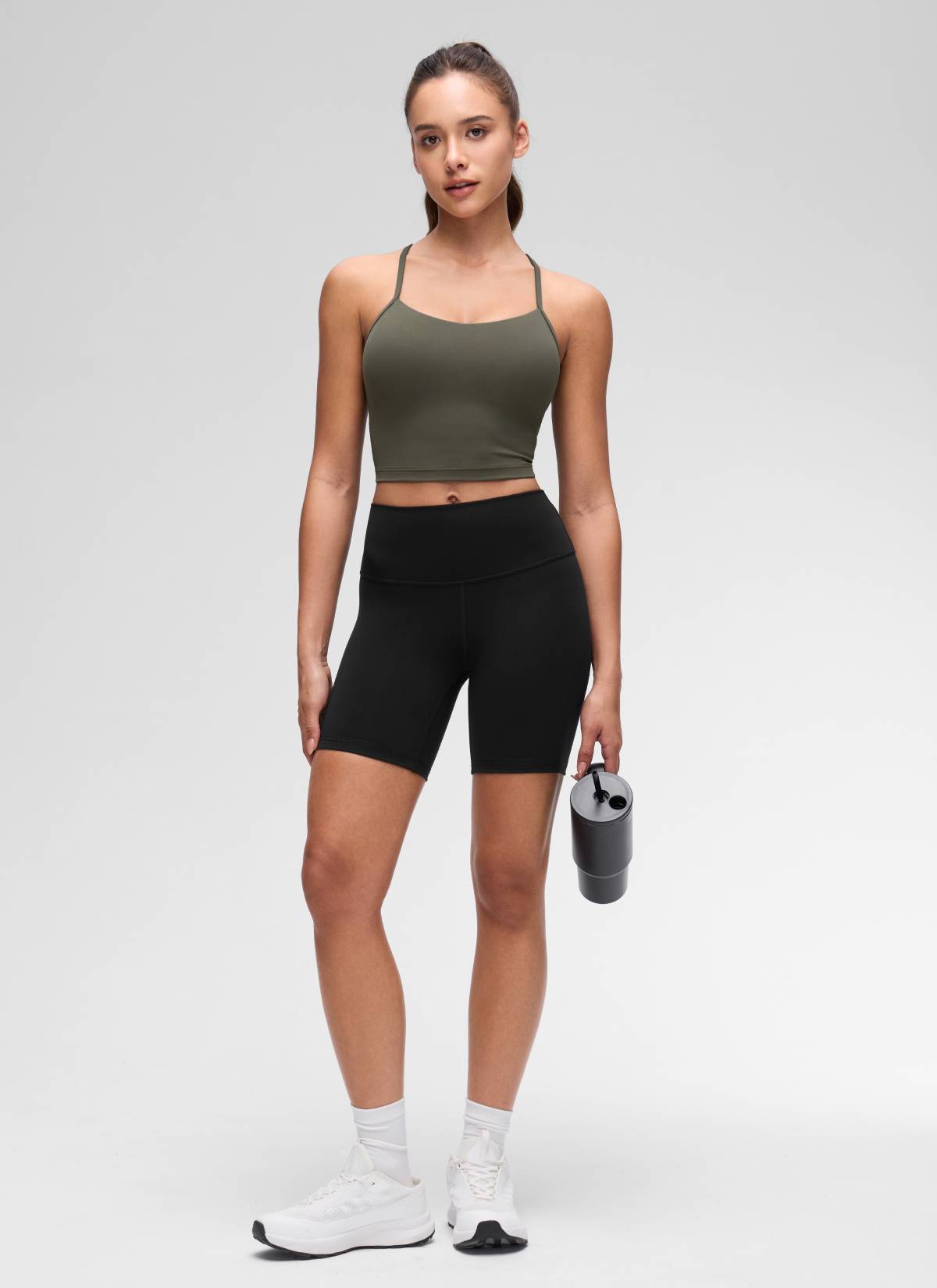CRZ YOGA Wanita Butterluxe Bra Sukan Garis Panjang Belakang Y Tank Top Potongan Hijau Tentera Muda