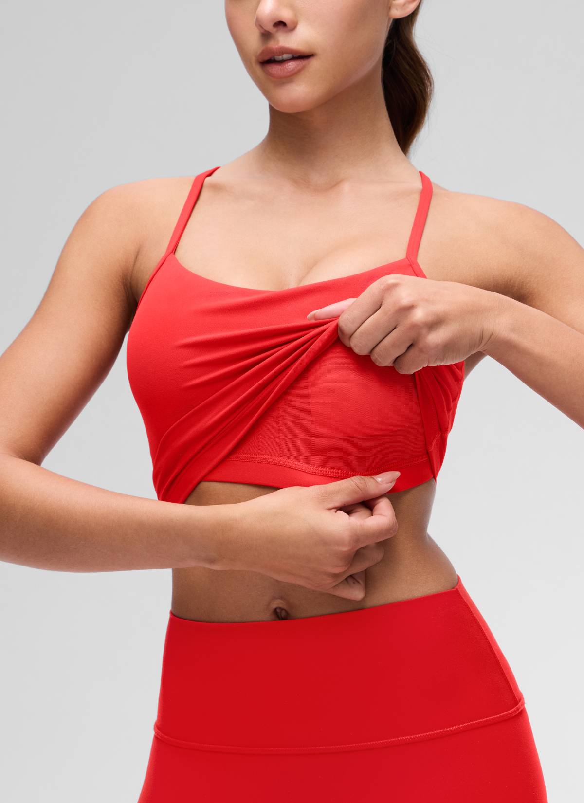 CRZ YOGA Wanita Butterluxe Bra Sukan Garis Panjang Y Belakang Tank Top Potongan Merah Tua