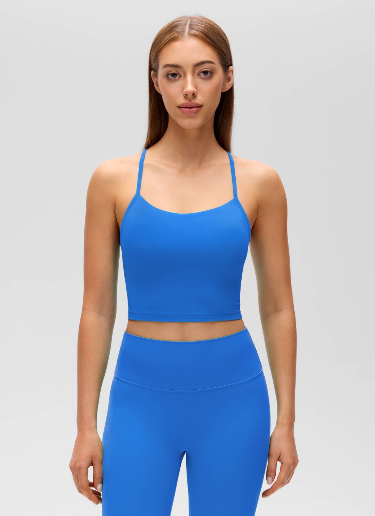 CRZ YOGA Wanita Butterluxe Bra Sukan Garis Panjang Y Belakang Tank Top Berkilau Biru