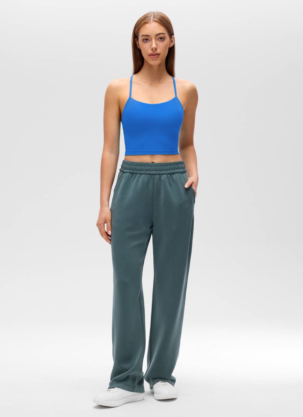 CRZ YOGA Wanita Butterluxe Bra Sukan Garis Panjang Y Belakang Tank Top Berkilau Biru