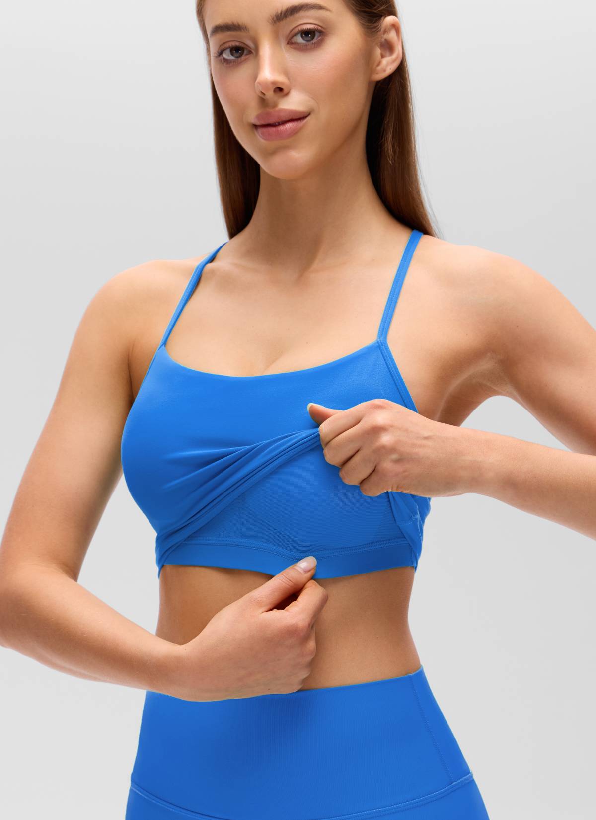 CRZ YOGA Wanita Butterluxe Bra Sukan Garis Panjang Y Belakang Tank Top Berkilau Biru