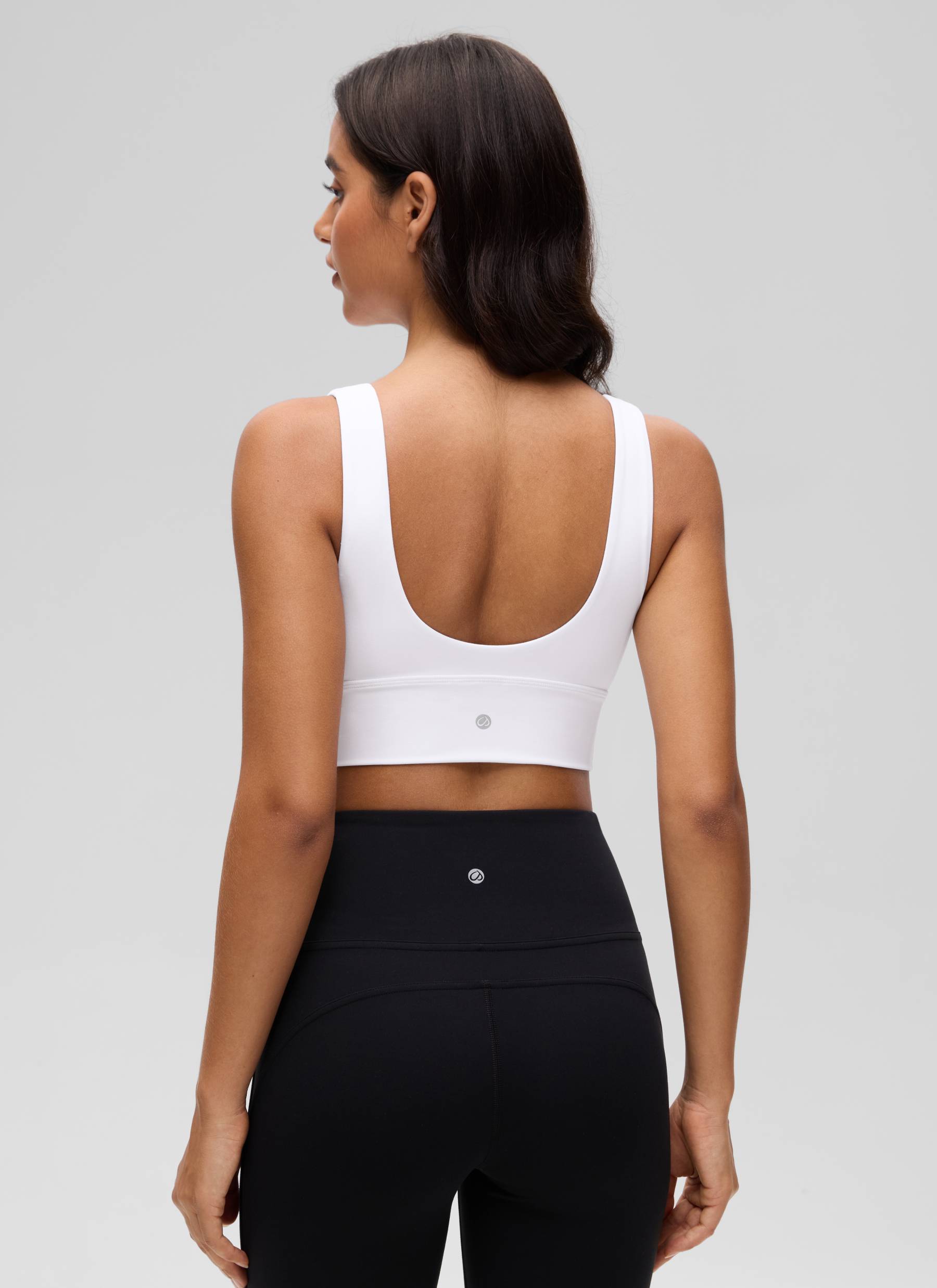 CRZ YOGA Women's Light Support Butterluxe Yoga Bra Longline U back V Neck White