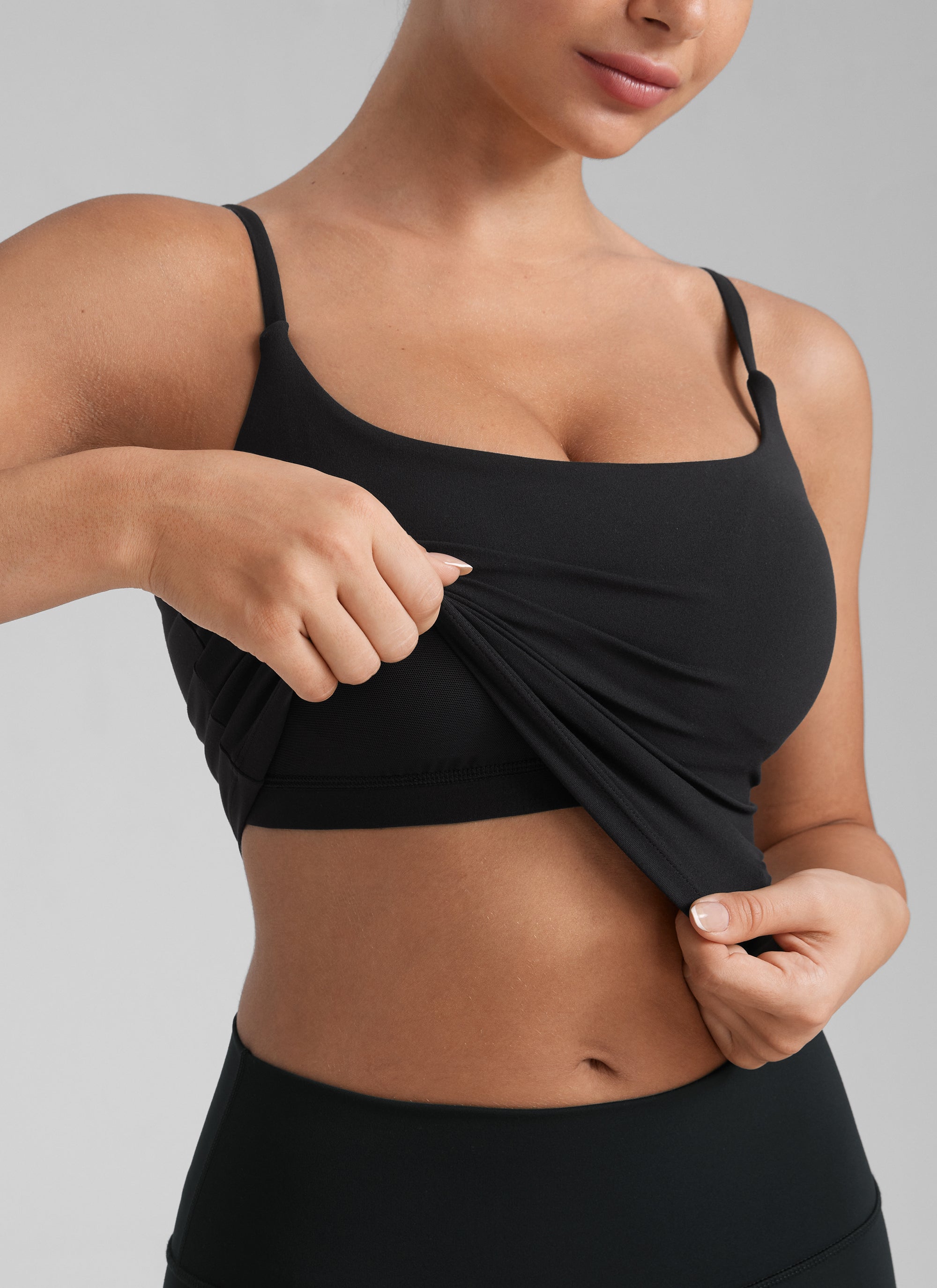 CRZ YOGA Wanita Butterlift Bra Sukan Yoga Tali Panjang Leher Scoop U Belakang Hitam
