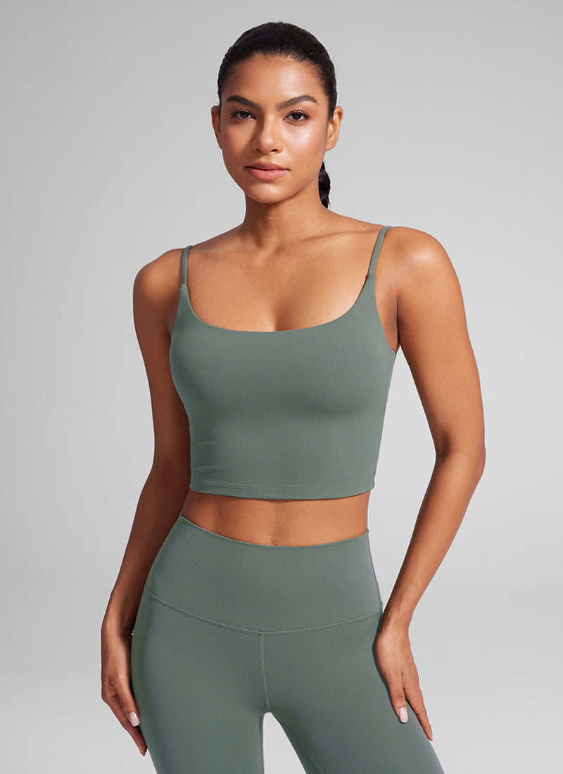 CRZ YOGA Wanita Butterlift Bra Sukan Yoga Garis Panjang Leher Scoop U Belakang Kelabu Sage