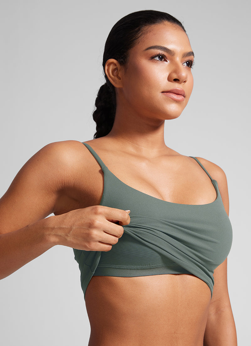 CRZ YOGA Wanita Butterlift Bra Sukan Yoga Garis Panjang Leher Scoop U Belakang Kelabu Sage