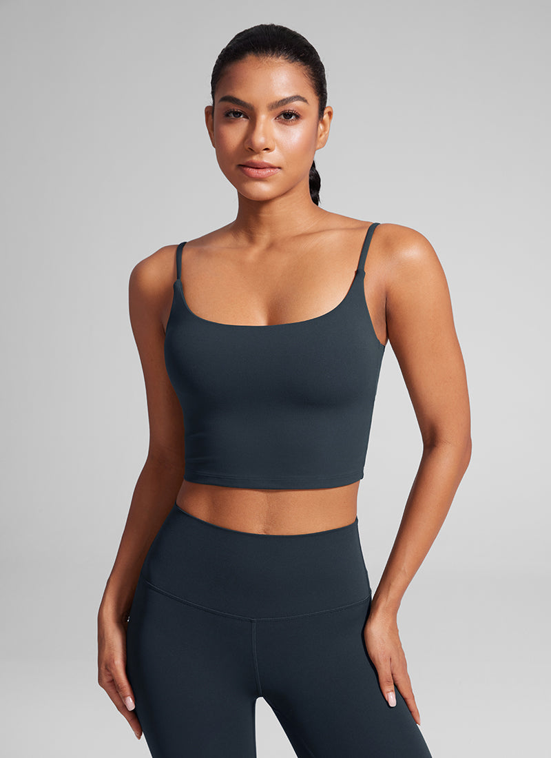 CRZ YOGA Wanita Butterlift Bra Sukan Yoga Tali Panjang Leher Scoop U Belakang True Navy