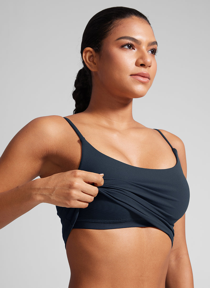 CRZ YOGA Wanita Butterlift Bra Sukan Yoga Tali Panjang Leher Scoop U Belakang True Navy