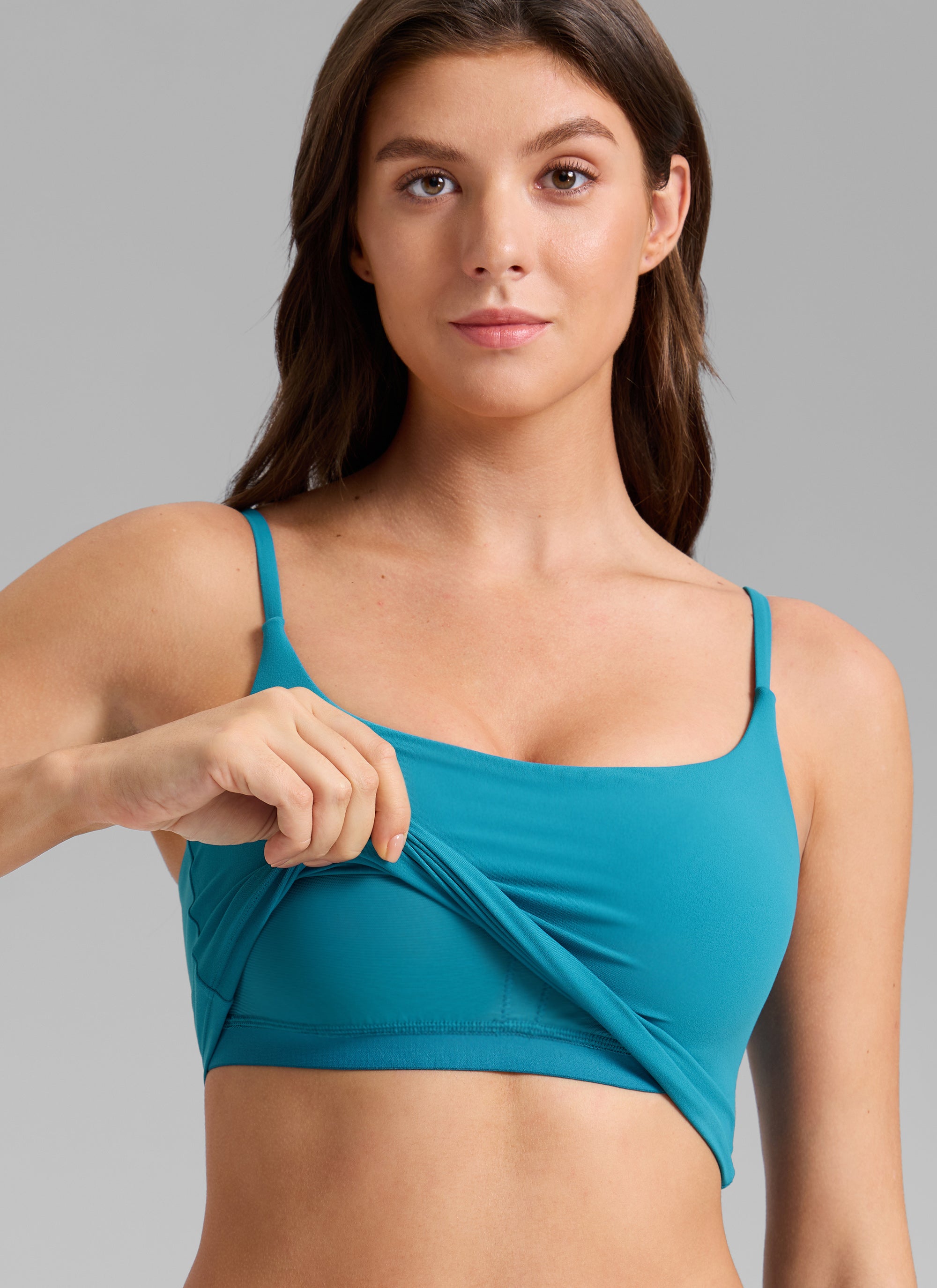 CRZ YOGA Wanita Butterlift Bra Sukan Yoga Garis Panjang Leher Scoop U Belakang Biru Hawaii