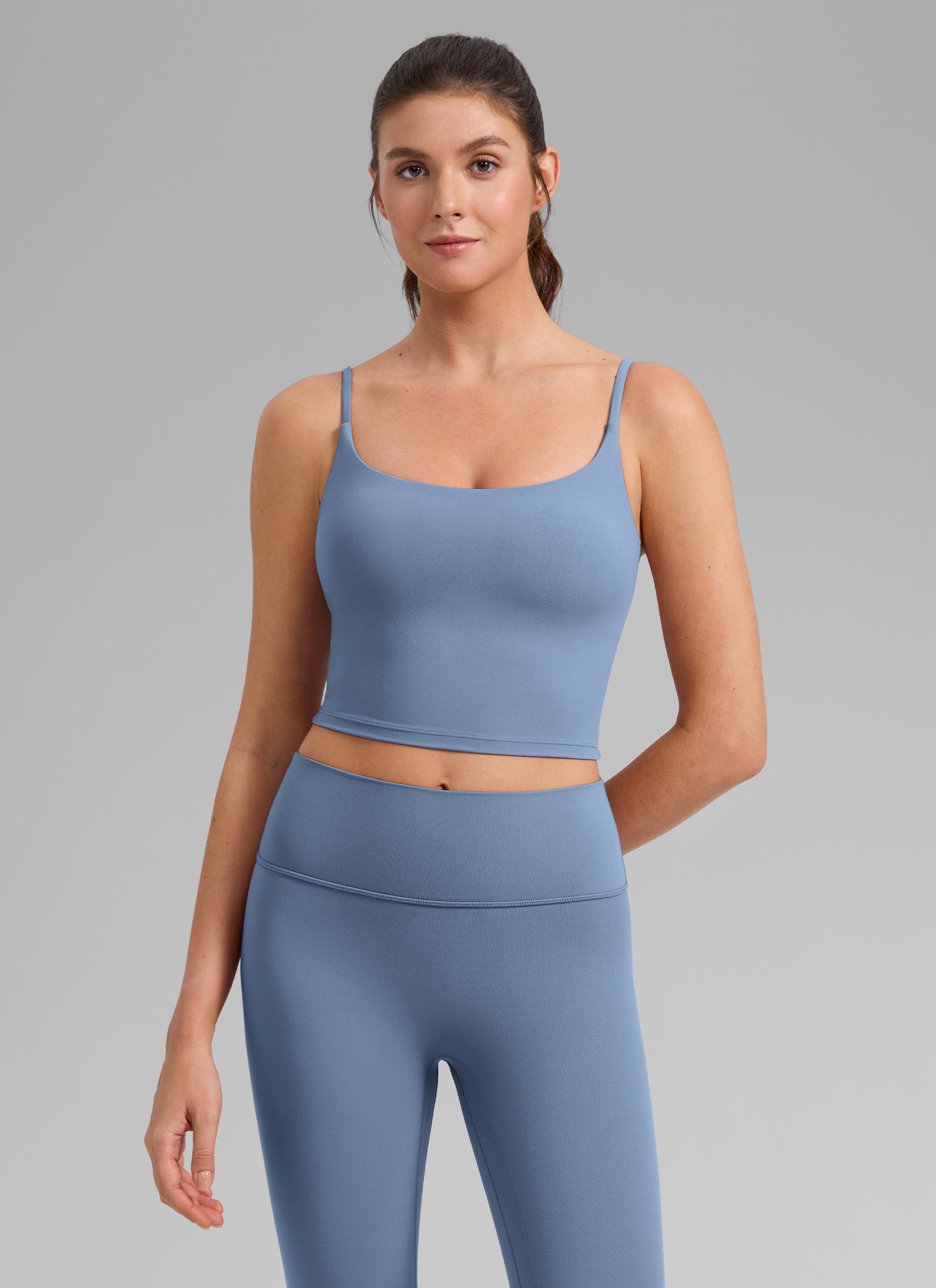 CRZ YOGA Wanita Butterlift Bra Sukan Yoga Longline Leher Scoop U Back Denim Dibasuh