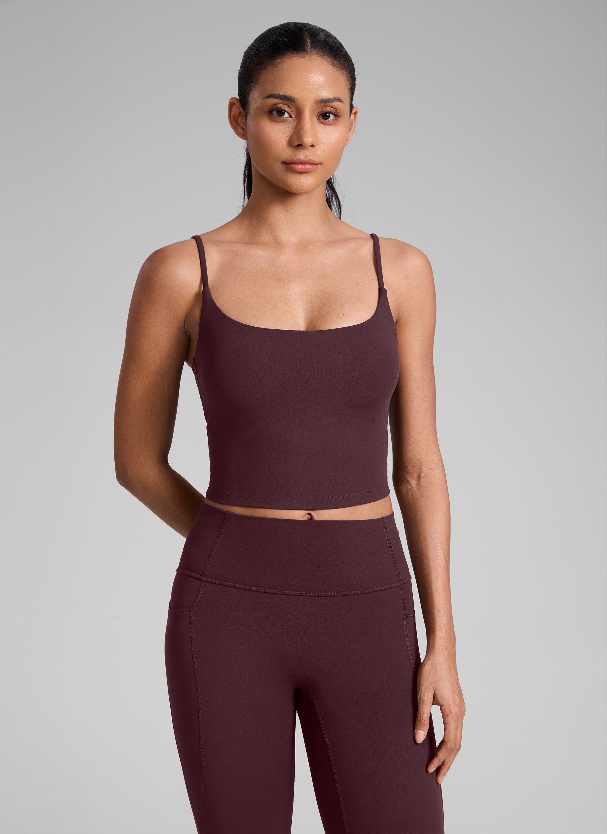 CRZ YOGA Wanita Butterlift Bra Sukan Yoga Garis Panjang Leher Scoop U Belakang Plum Masak