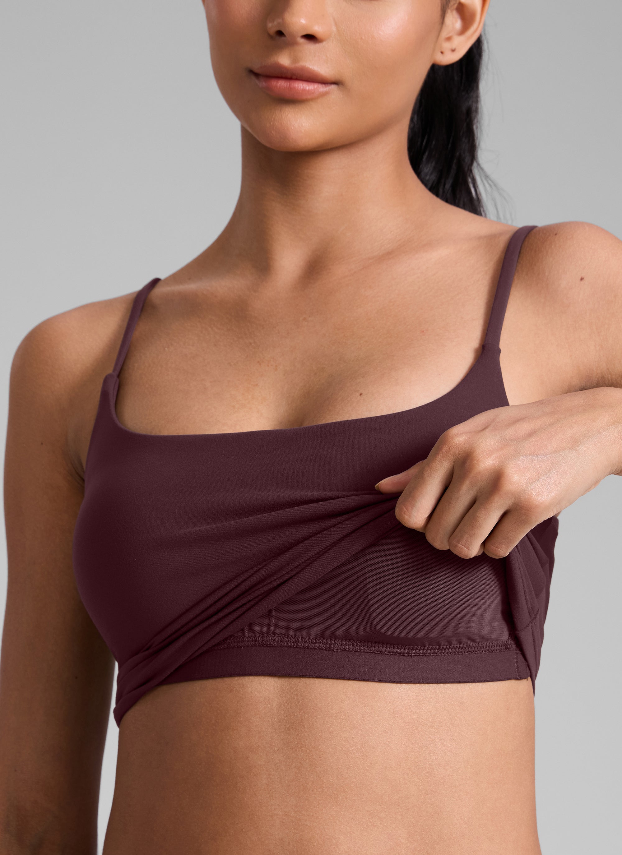CRZ YOGA Wanita Butterlift Bra Sukan Yoga Garis Panjang Leher Scoop U Belakang Plum Masak
