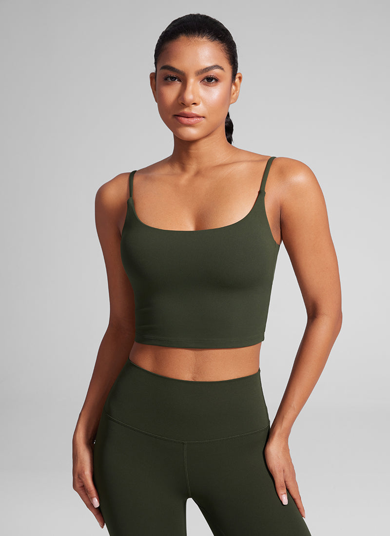 CRZ YOGA Wanita Butterlift Bra Sukan Yoga Garis Panjang Leher Scoop U Belakang Hijau Zaitun