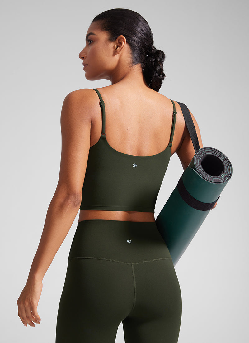 CRZ YOGA Wanita Butterlift Bra Sukan Yoga Garis Panjang Leher Scoop U Belakang Hijau Zaitun