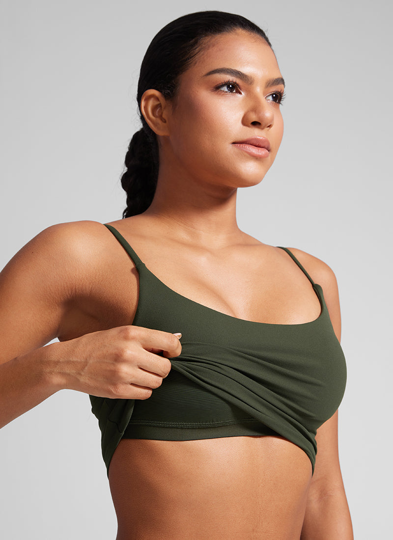 CRZ YOGA Wanita Butterlift Bra Sukan Yoga Garis Panjang Leher Scoop U Belakang Hijau Zaitun