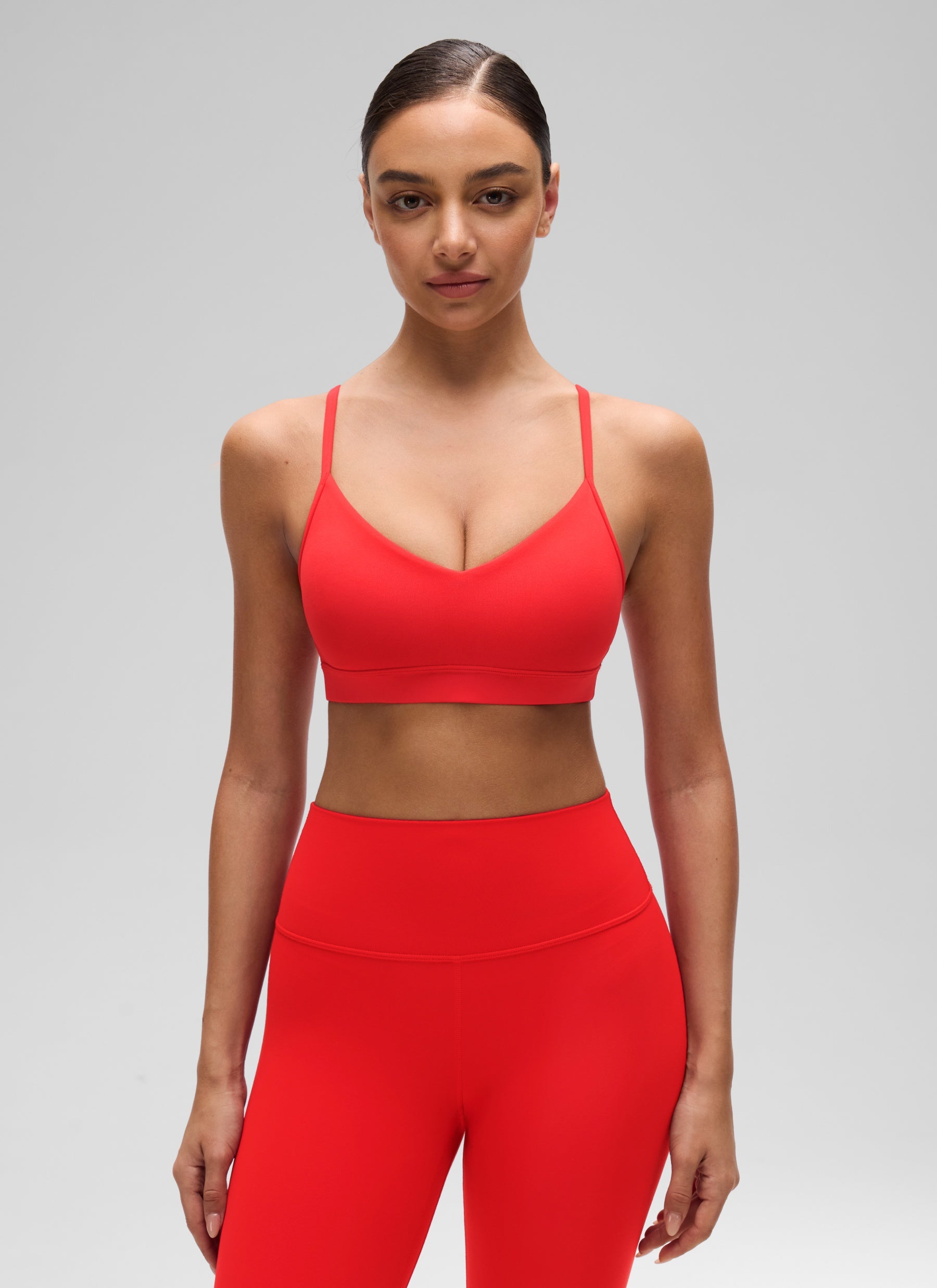 CRZ YOGA Butterluxe Bra Sukan Yoga Berlapik Leher V Wanita Merah Tua