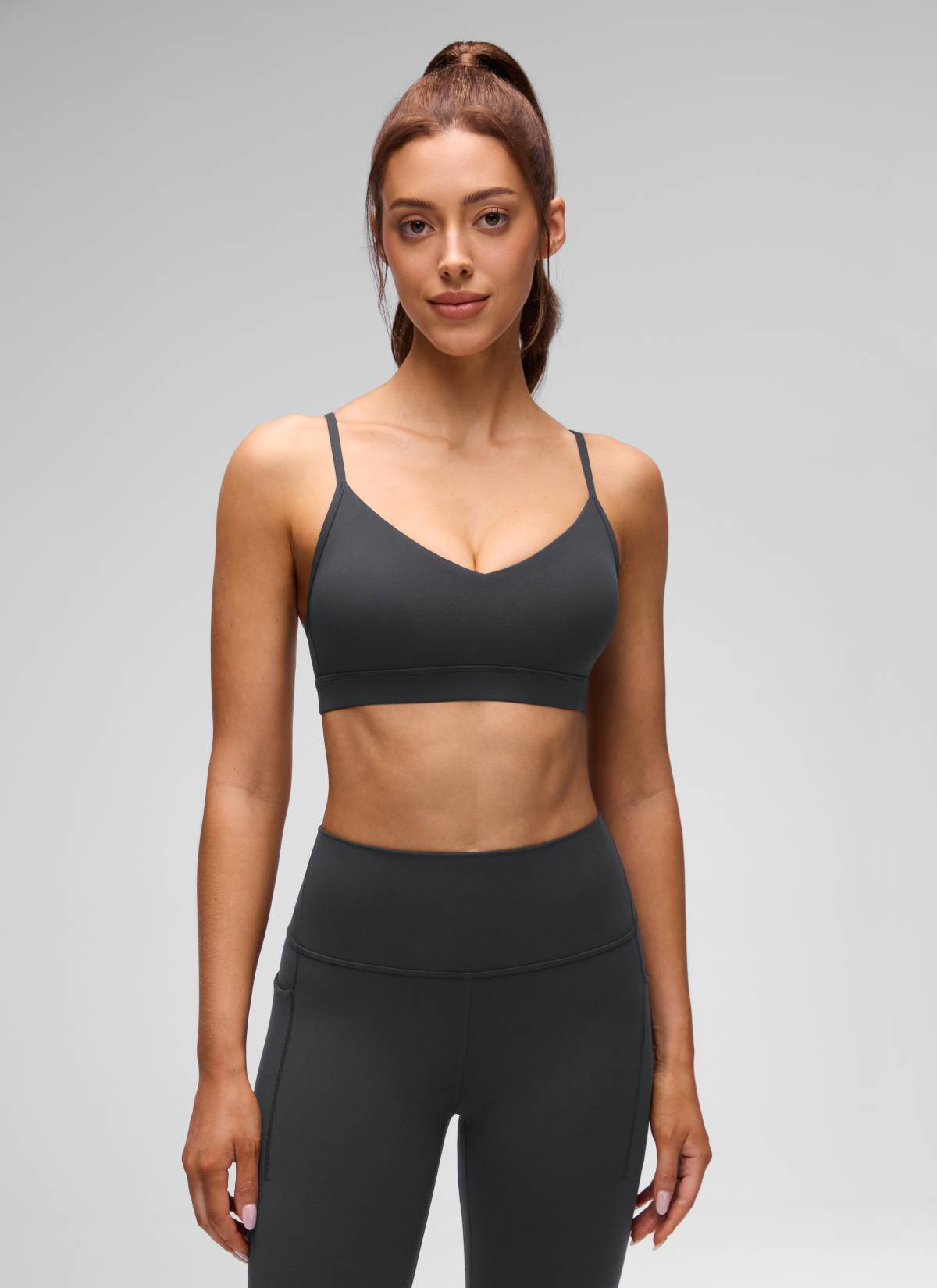 CRZ YOGA Butterluxe Bra Sukan Yoga Berlapik Leher V Wanita Kelabu Misterius