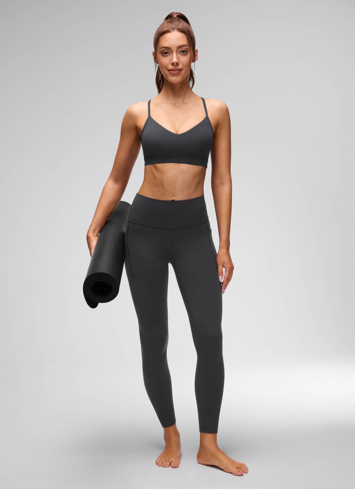 CRZ YOGA Butterluxe Bra Sukan Yoga Berlapik Leher V Wanita Kelabu Misterius